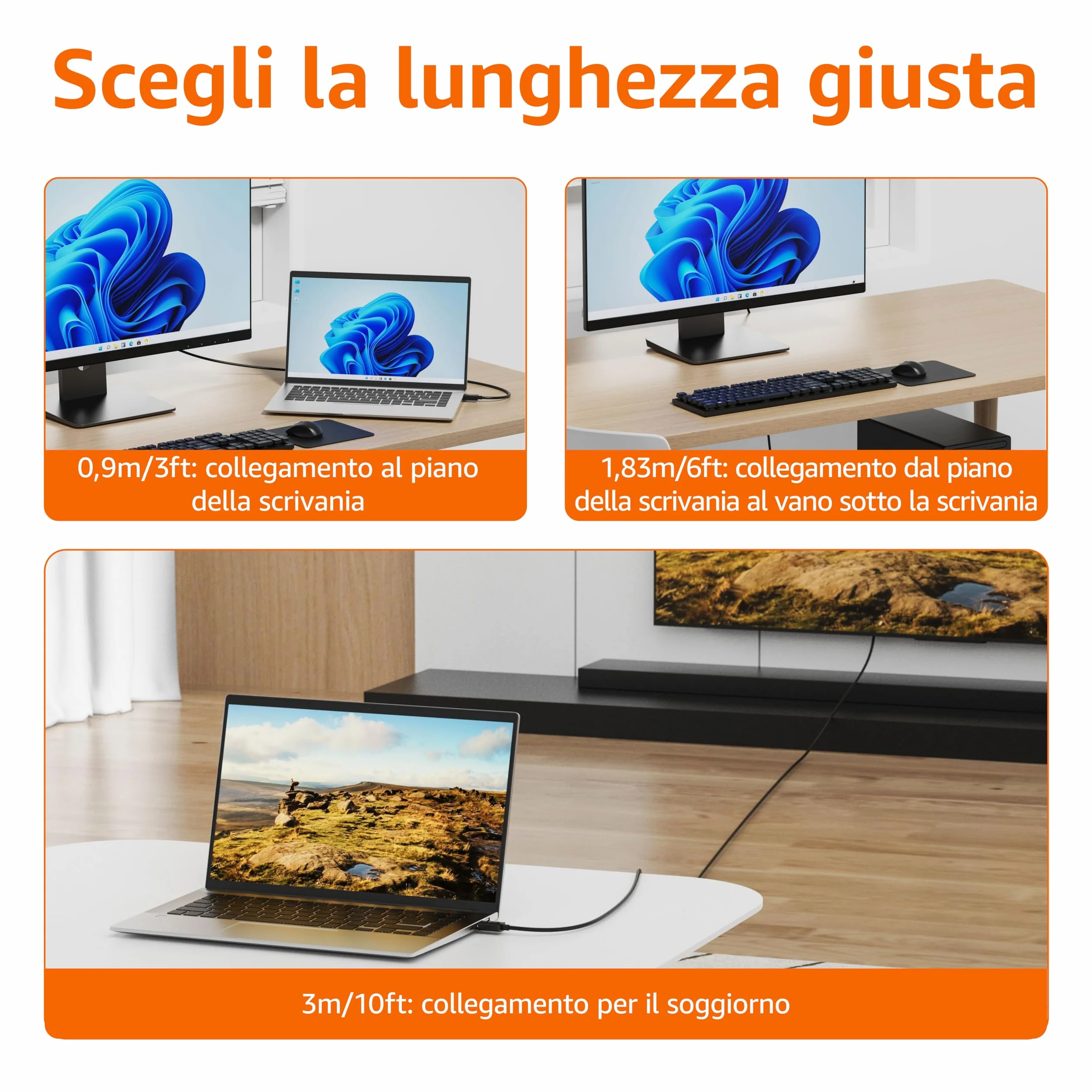 Amazon Basics Cavo DisplayPort a HDMI unidirezionale 4K 30Hz 1080p 1.8m Nero