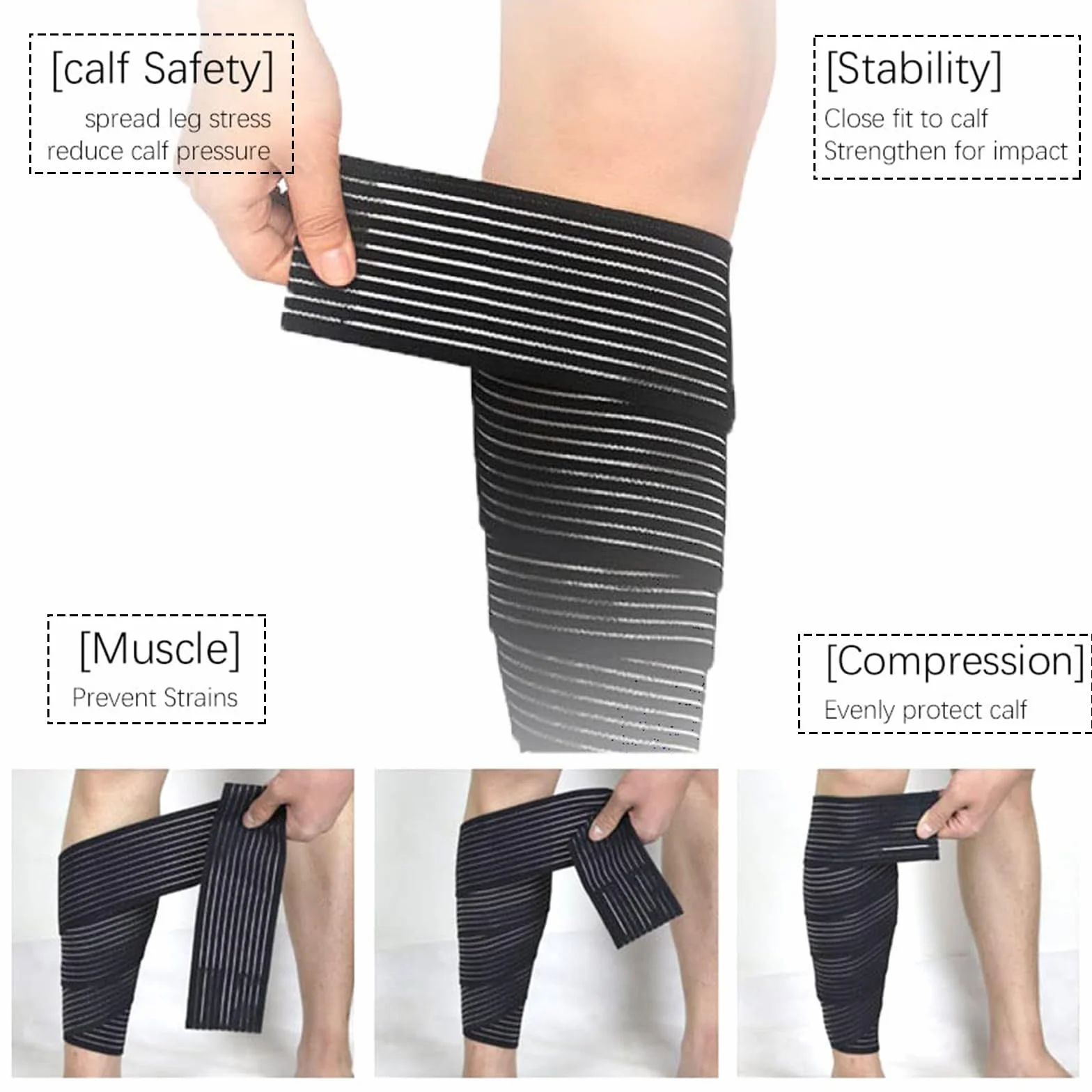 Polpaccera Compressione Benda Elastica Compressiva 4 Pezzi Uomo e Donna Autoadesiva Ginocchiera Regolabile