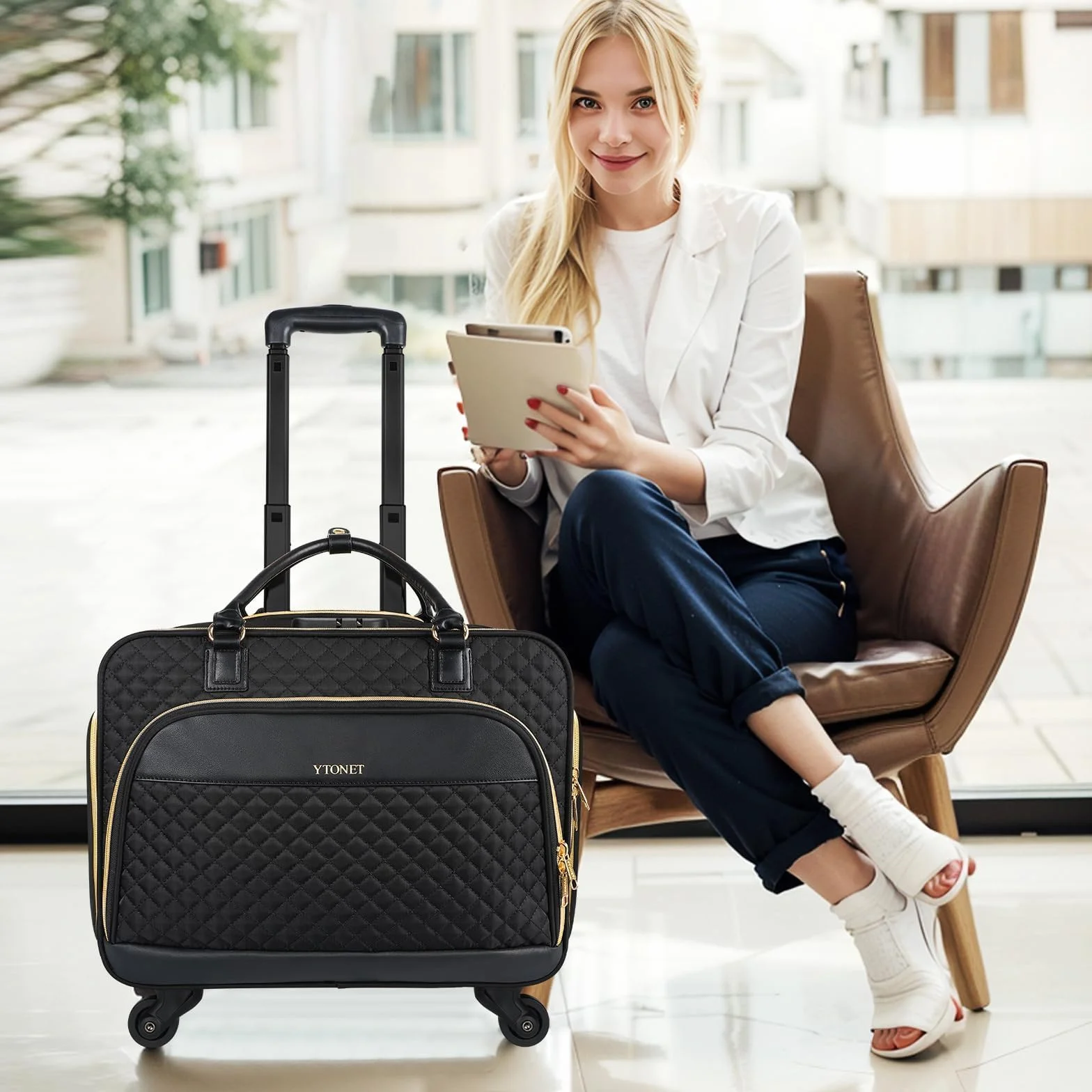 Ytonet Business Trolley 4 Ruote Piroettanti Valigetta Laptop 17,3 Pollici Valigia Pilota Tasca Organizzatore Chiusura Combinazione Nero