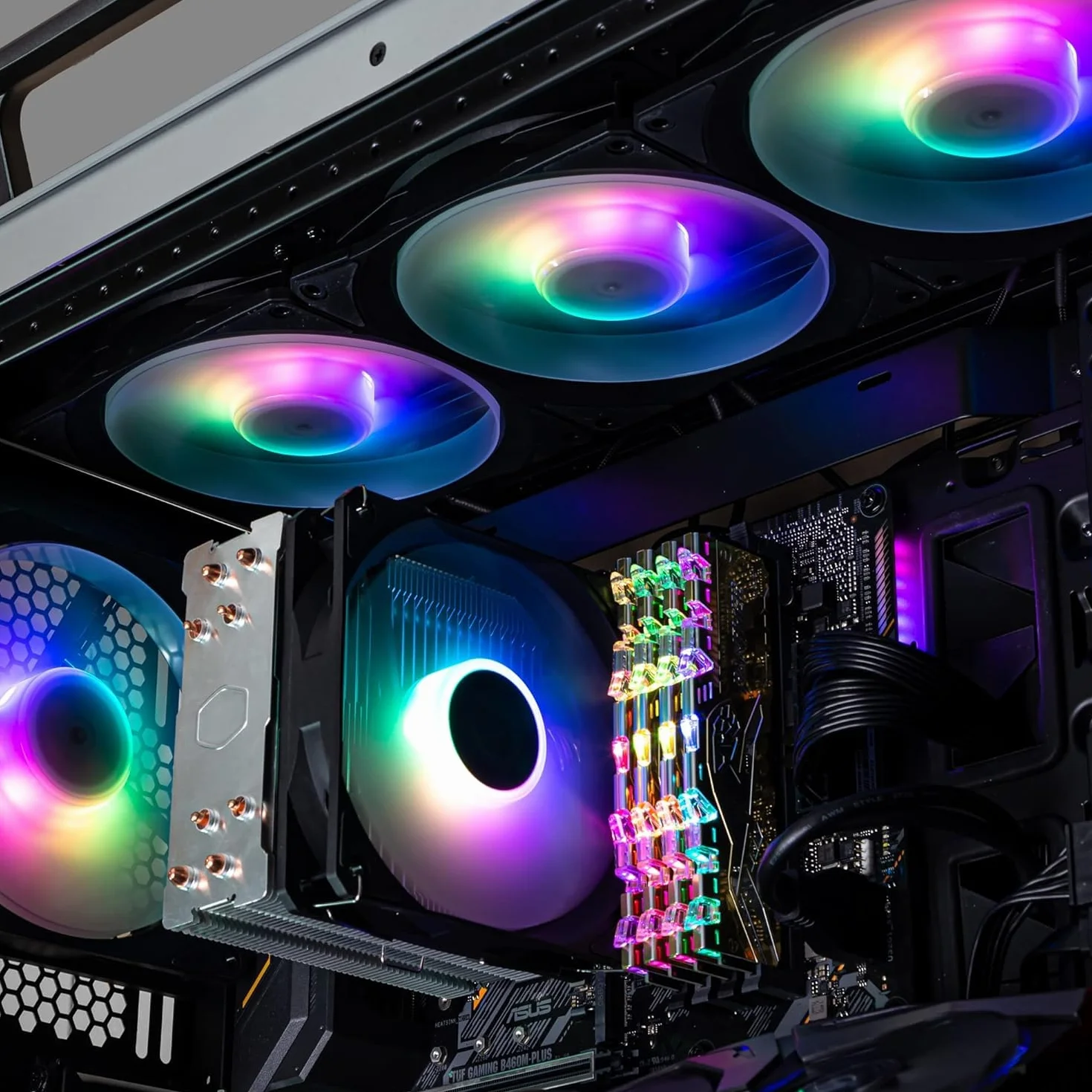 Ventola per radiatore Cooler Master Mobius 140P ARGB - Design con lama ad anello (PWM), sistema cuscinetti dinamici ad anello (max. 76,5 CFM, 2,3 mmH2O, 30 dBA), telaio Air-Focus smussato RGB Gen 2
