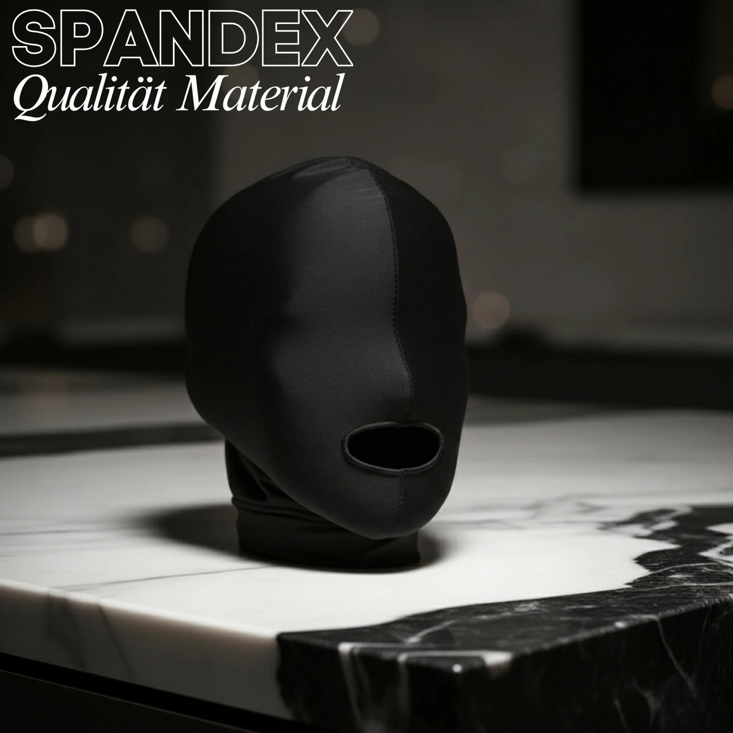 Sensual FOPS Maschera BDSM Universale per Testa con Apertura Bocca Nero Spandex Flessibile Traspirante Sex Toy