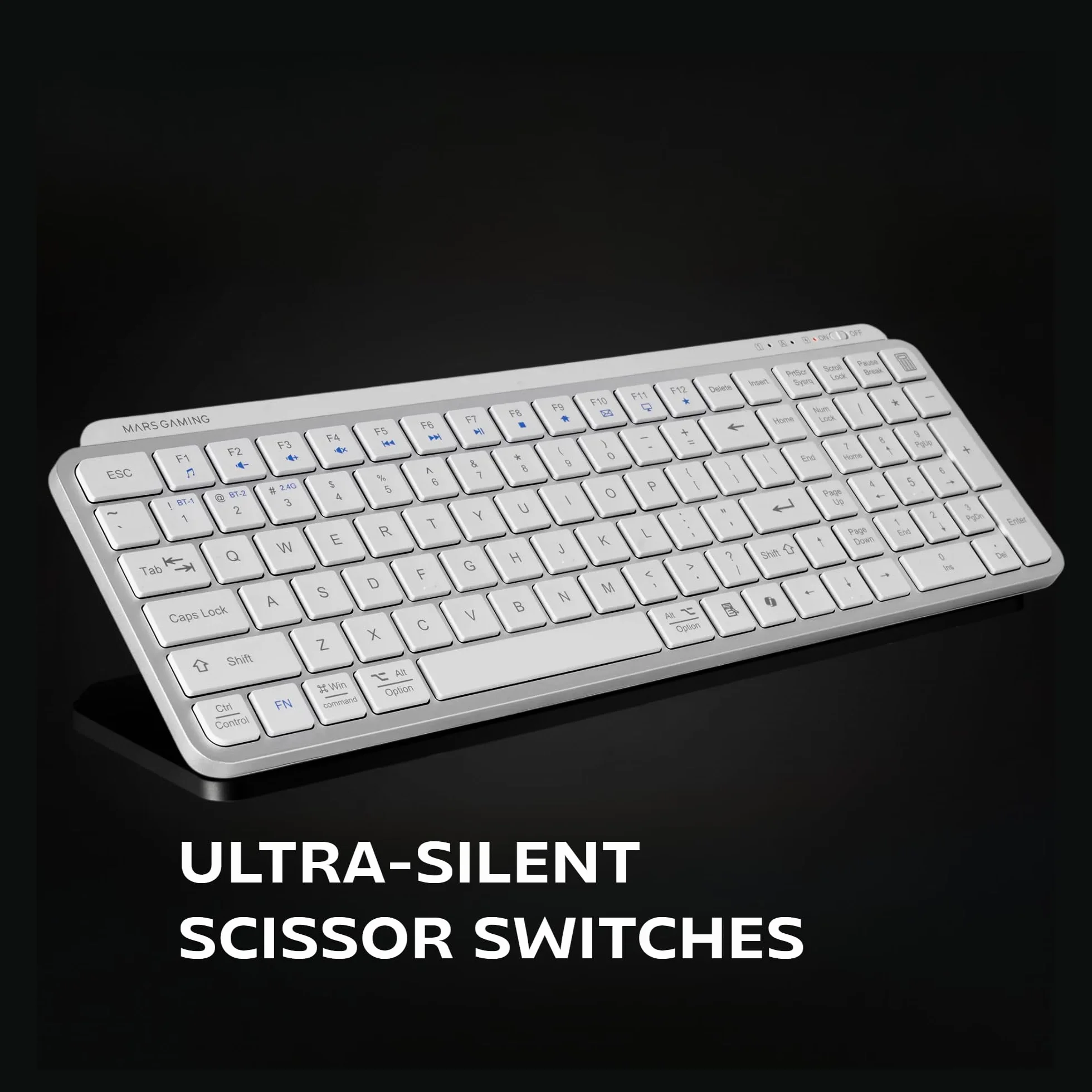 Mars Gaming MK-SILENKEYS Tastiera Wireless Compatta Full-Format Bluetooth 5.1 Dual 2.4GPRO 200h Bianco