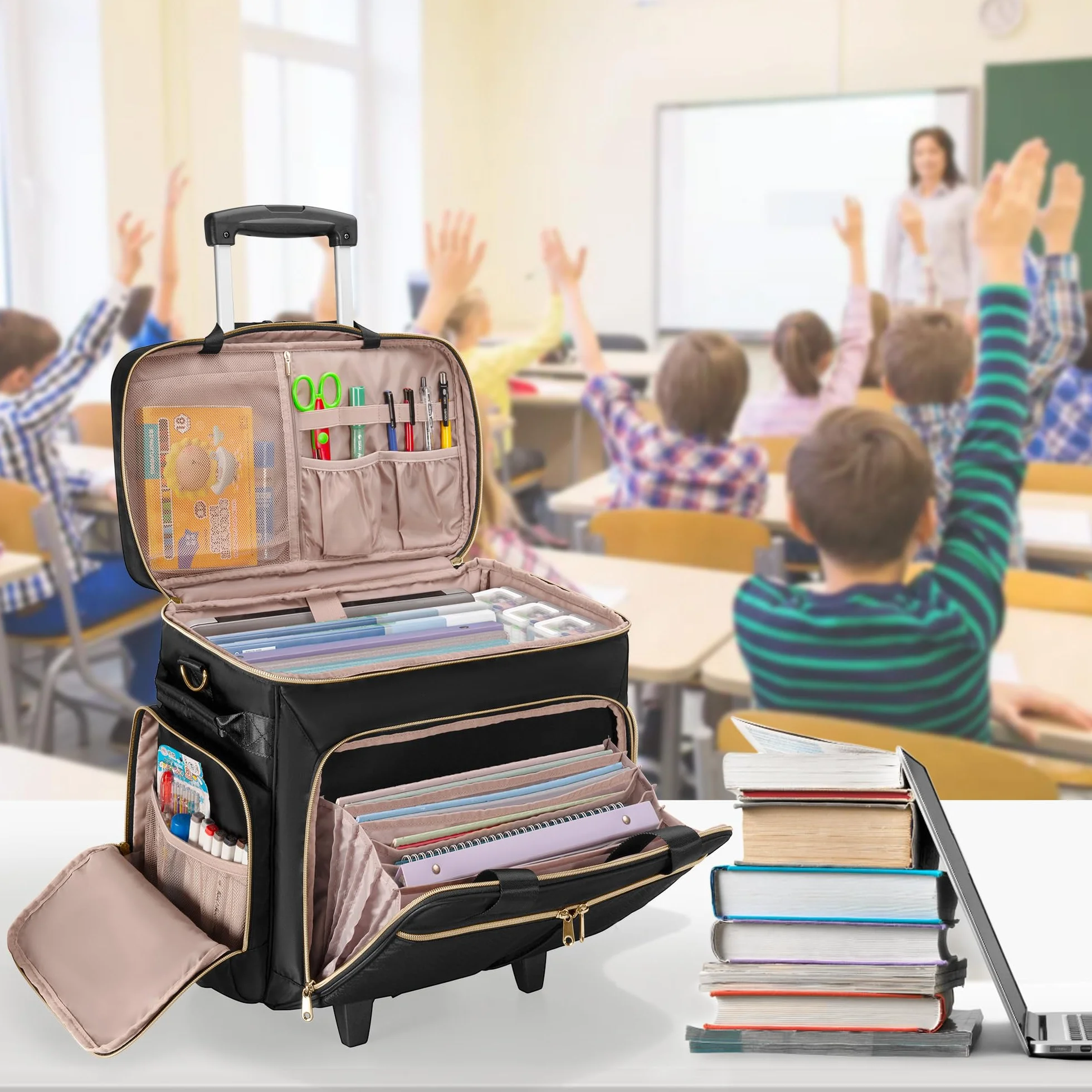 Borsa per Insegnanti con Rotelle Trolley Staccabile per Laptop 15,6" Materiale Didattico Nero