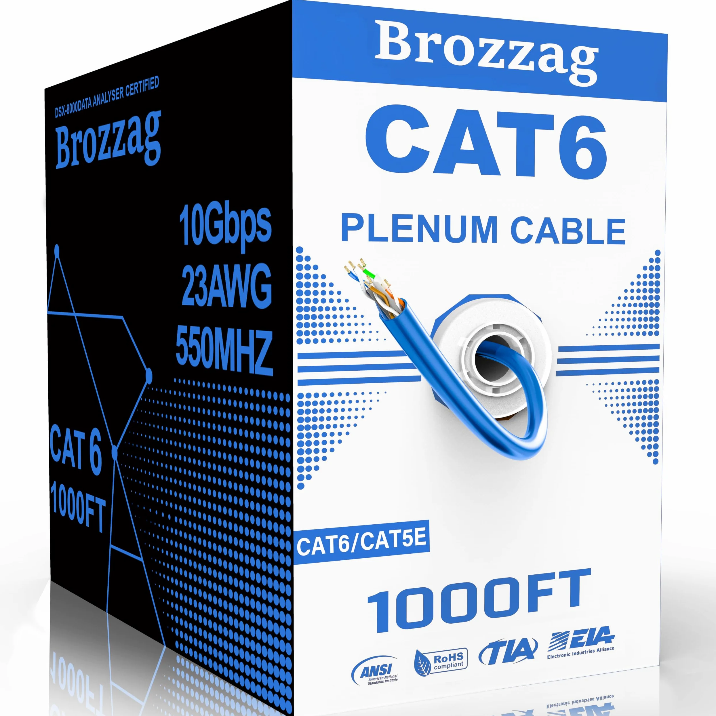 Cavo Plenum Cat6, 304,8 m, 23 AWG, UTP 550 MHz, 10 Gbps, certificato DSX-8000, cavo Internet nominale per parete, sepoltura diretta, bobina senza grovigli, cavo LAN Cat6/Cat5E sfuso per casa