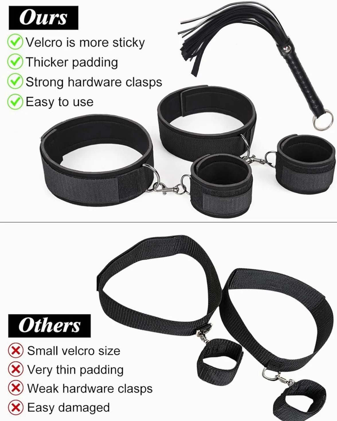 Manette Set con Frusta per Bondage Giochi di Ruolo Adulti