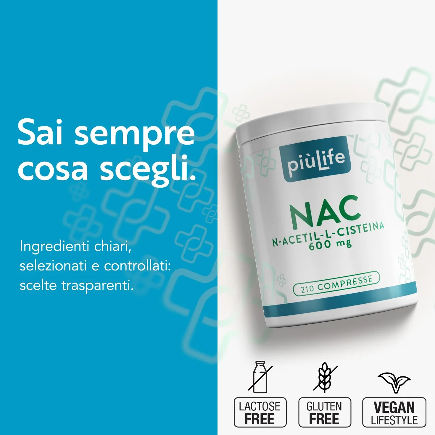 PiùLife NAC N-Acetil-Cisteina 600mg 210 Compresse Integratore Antiossidante Mucolitico