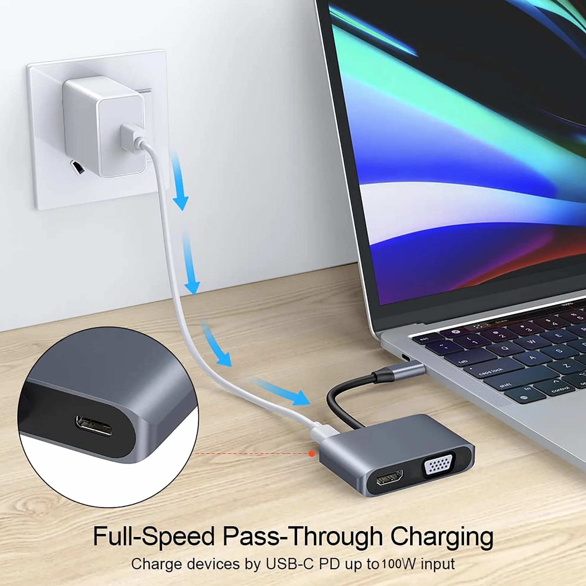 Adattatore USB C HDMI 4 in 1 HUB Multiporta 4K VGA USB 3.0 PD100W