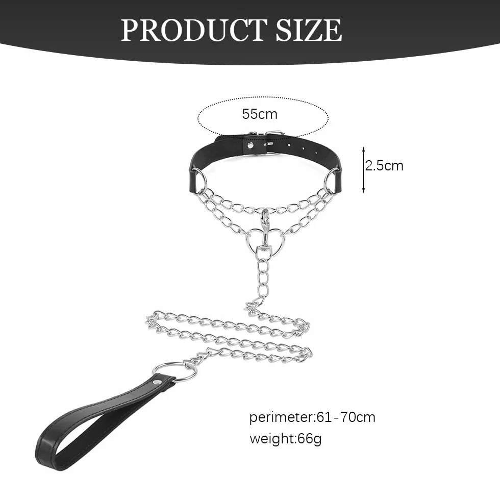 O-Ring Regolabile Collare Bondage PU Pelle con Catena Guinzaglio Fetish SM