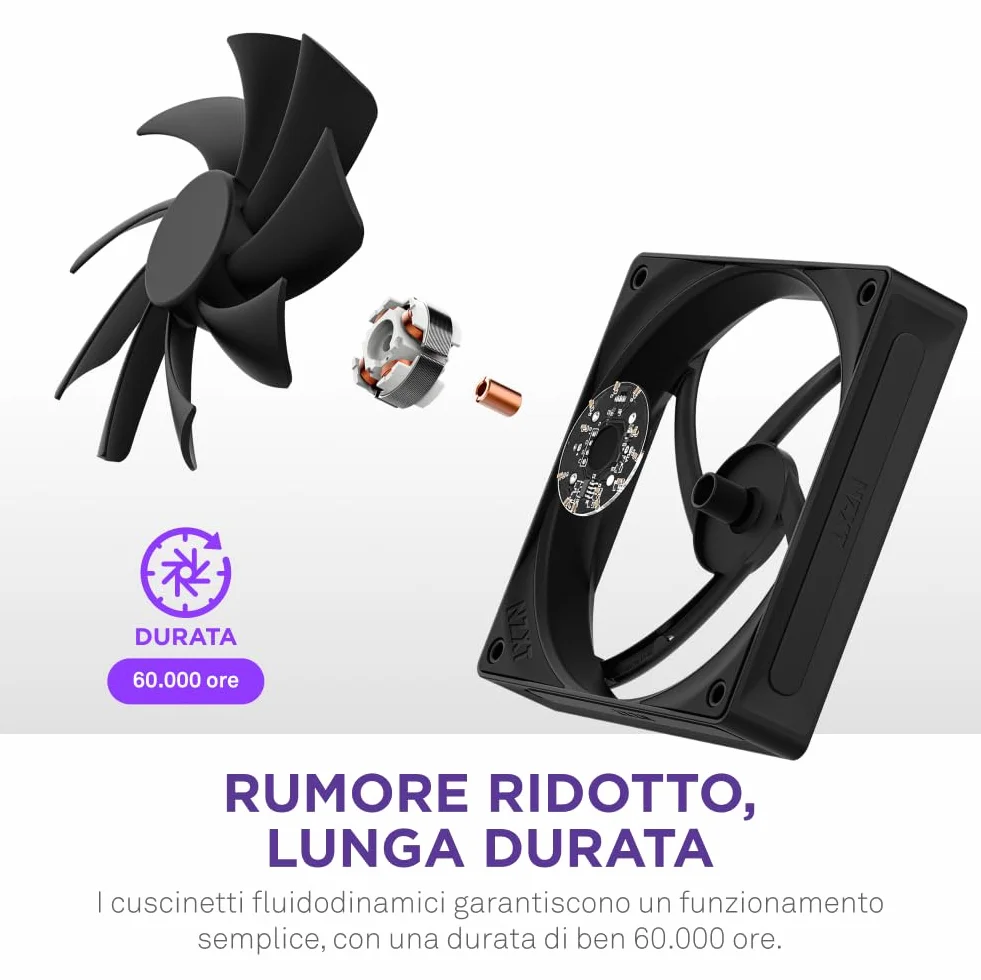 NZXT F120Q | Ventola silenziosa 120mm | Aspirazione o scarico | Telaio smussato e flusso concentrato | Cuscinetti fluid. | Rumore ridotto | Controllo PWM | Nero
