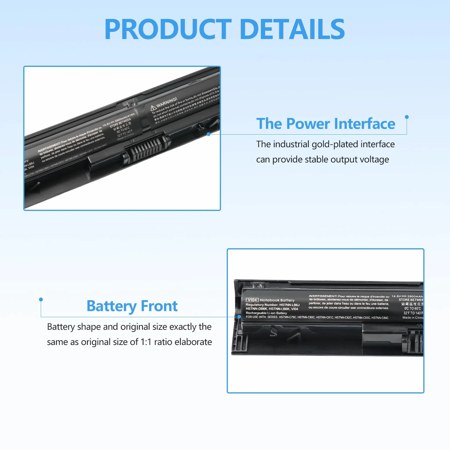 2600mAh V104 756743-001 VI04 756478-421 Batteria per HP ProBook 450 G2 455 G2 440 G2 756746-001 756744-001 75-001 75647 8-851 756478-422 756479-421 【14,8 V/38 Wh/4-Cell】