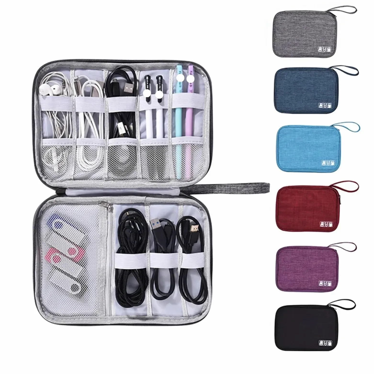 Borsa Portacavi 2 Pezzi Borsa Portacavi Portatile Custodia Elettronica Da Viaggio Multifunzionale For Accessori Digitali Per Cavo(Grey)