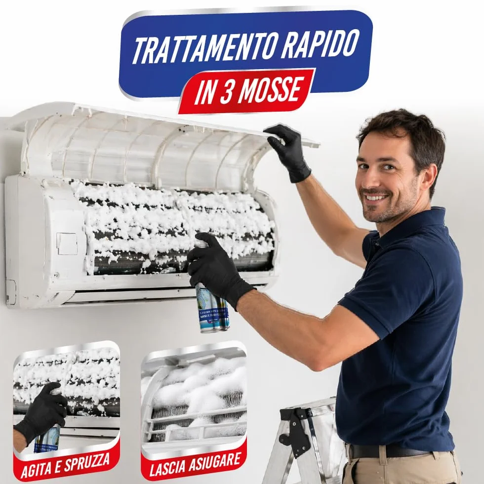 ENJOY HOME PULICLIMA Igienizzante Condizionatori Spray 500ml - Schiuma Attiva ai Sali Quaternari di Ammonio per Split e Filtri - Pulitore Professionale Antibatterico al Profumo di Mughetto