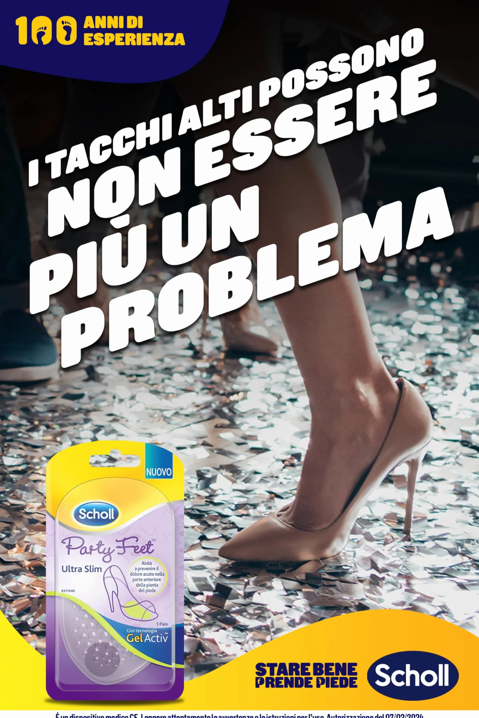Scholl Party Feet Ultra Slim Cuscinetti in Gel Ultrasottili per la Pianta del Piede, Antiscivolo, 1 Paio