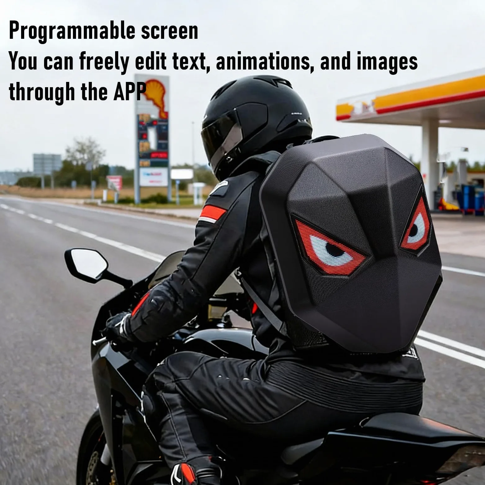 Asixxsix Zaino da moto a LED, Programmabile schermo a colori HD Borsa per laptop, 40x48, Impermeabile di grande capacità Hard equitazione zaino con Controllo App per Viaggi