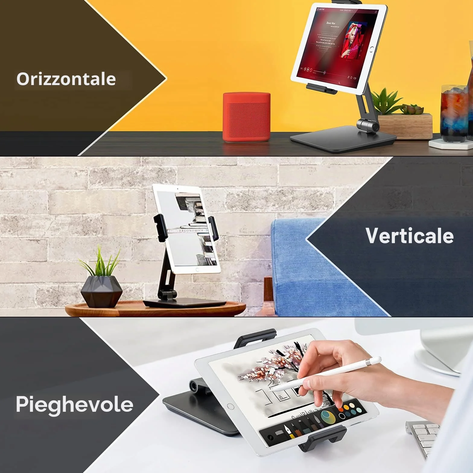 Supporto Tablet Regolabile e Pieghevole, Porta Tablet in Alluminio Tavolo Girevole a 360°, Compatibile con iPad Pro/Air/Mini, Samsung Tab, Surface Pro, Kindle Fire (7-13") (Grigio Scuro)