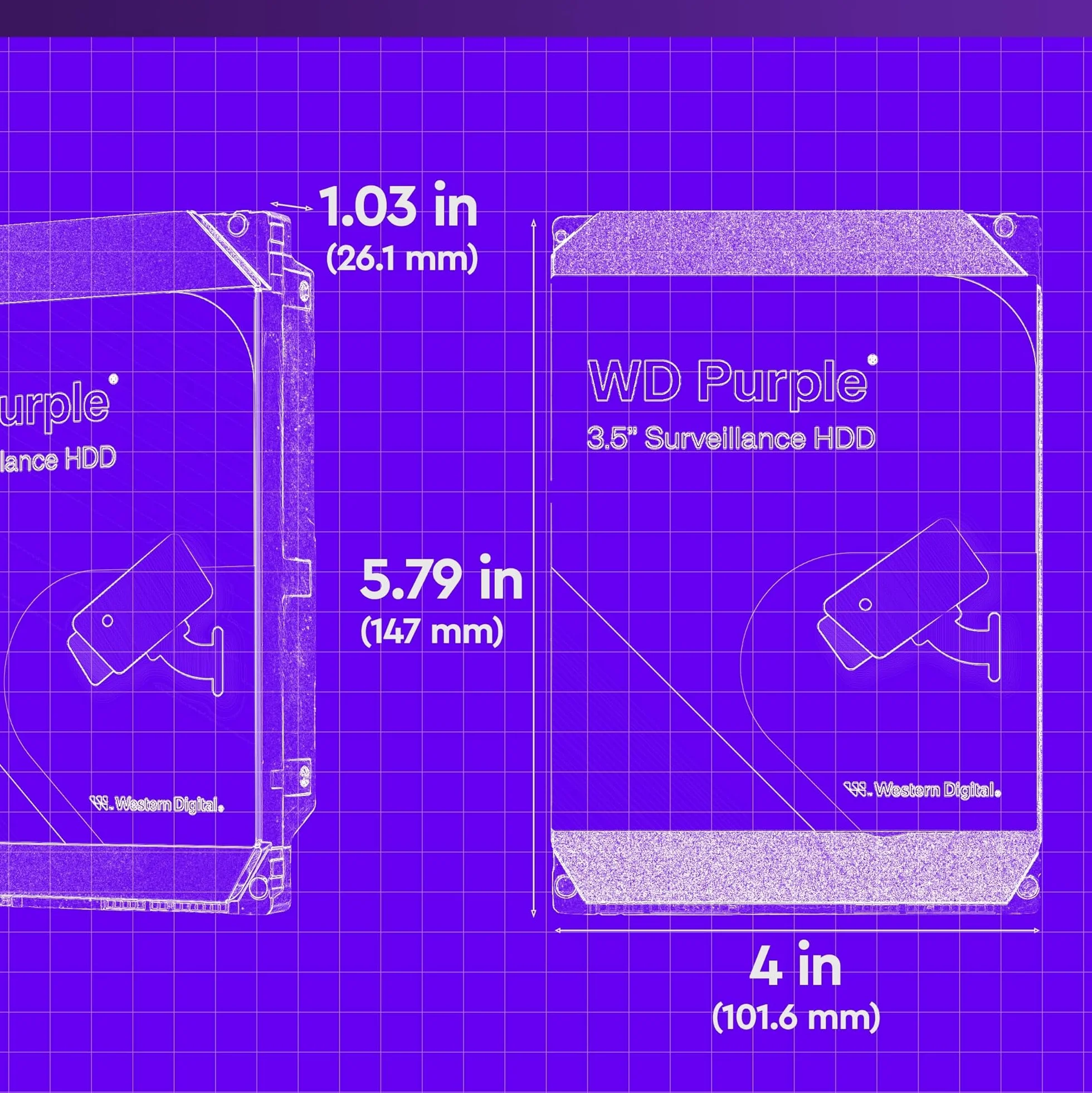 WD Purple 2TB per Videosorveglianza, Hard Disk Interno 3,5” - Tecnologia AllFrame, SATA 6 Gbit/s, 180TB/anno, Cache da 64 MB