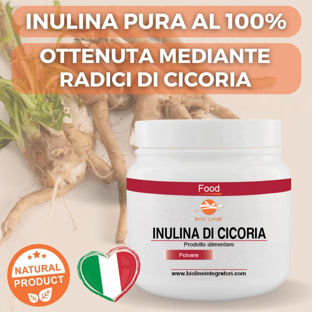 Bioline Inulina in Polvere di Cicoria Solubile 500 g Fibra Vegetale Regolarità Intestinale Senza Glutine Made in Italy