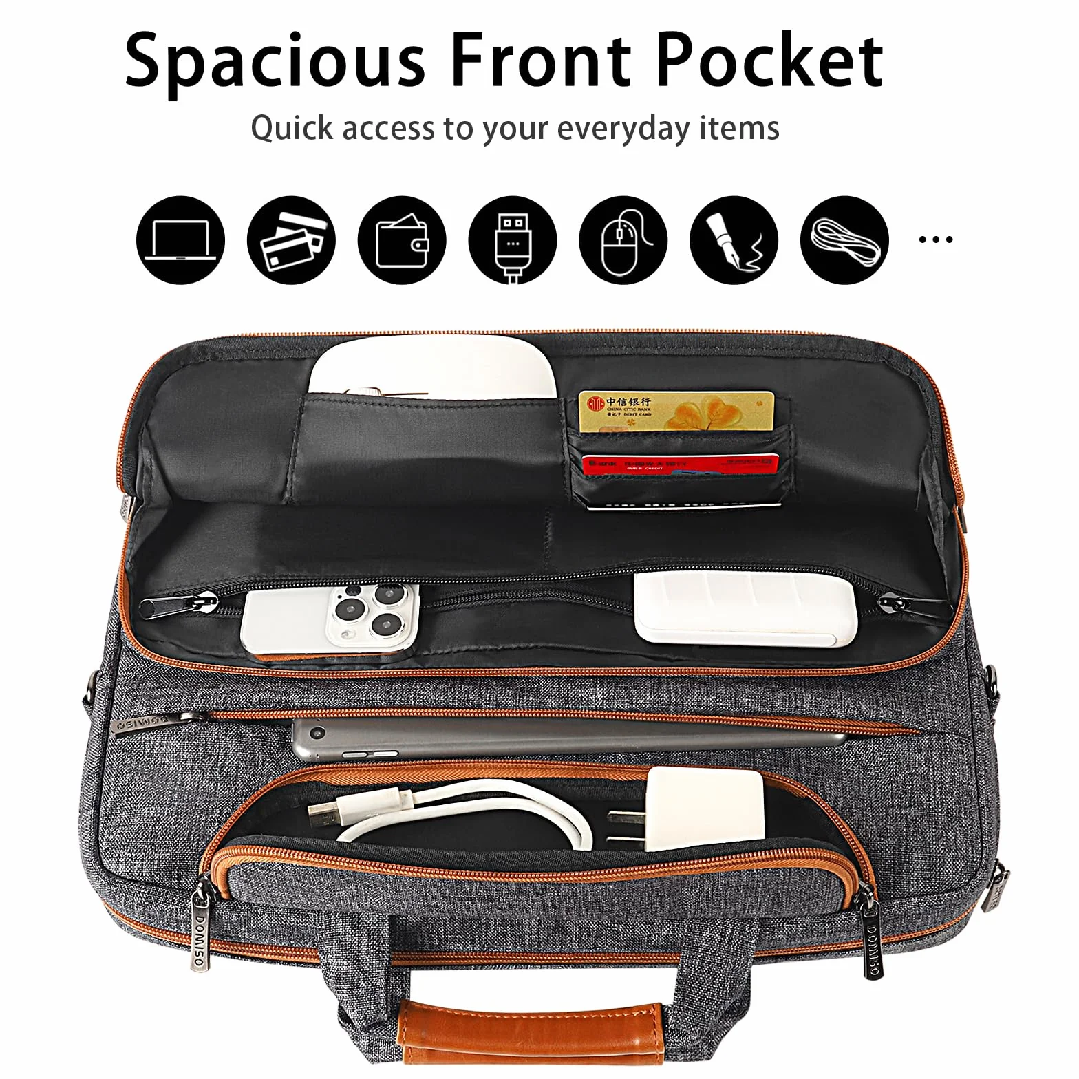 DOMISO Borsa per PC da 17 17,3 18 Pollici, Messenger Resistente all'Acqua con Tracolla, Compatibile con 17-18" Portatili e Notebook da Gaming/Dell/Lenovo/Acer/HP/MSI/ASUS, Grigio Scuro