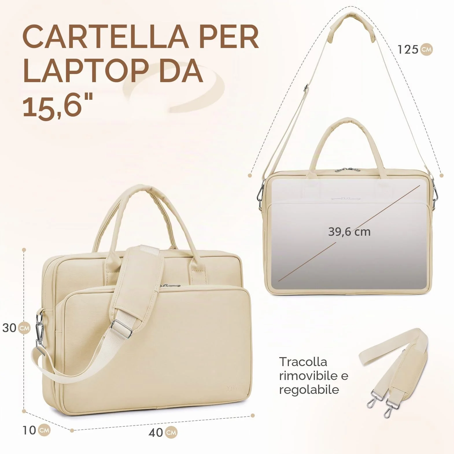 BAGZY Borsa Lavoro Donna Cartella Ventiquattrore Portadocumenti per Laptop in PU Pelle14 Pollici 15,6 Pollici per Laptop Valigette Adatto per Scuola, Lavoro E Viaggi D'affari (Beige)
