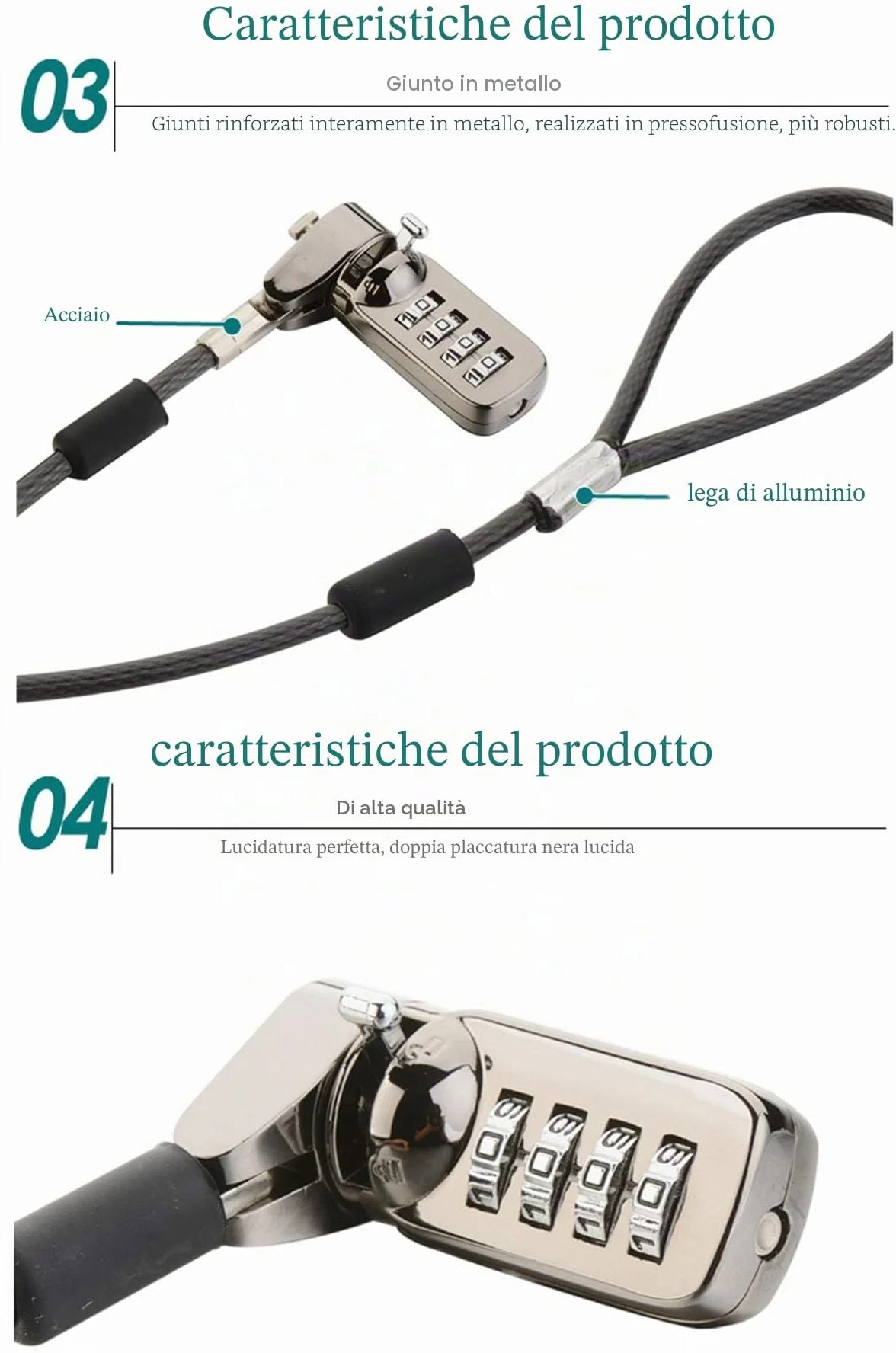di cavo di Sicurezza Hardware cavo di Sicurezza con Lucchetto Antifurto con per Tutti i Desktop, Laptop, Macbook, iPad, iPhone e Projectors- 2 m cavo nero