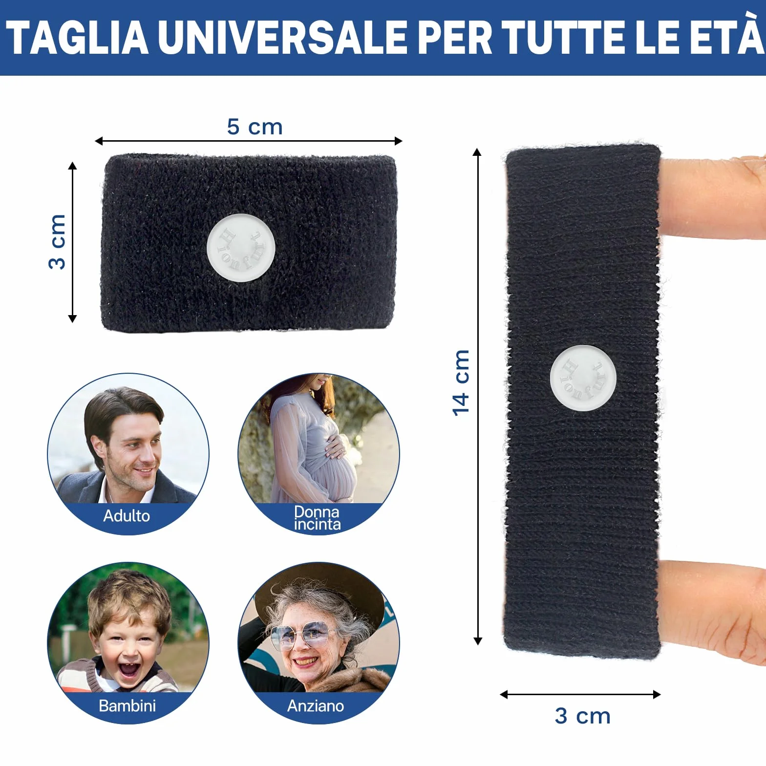 Hionfurt Braccialetti Antinausea da Viaggio Mal d'auto Mal di Mare Adulti Bambini Gravidanza Digitopressione - 2 paia Grigio Nero