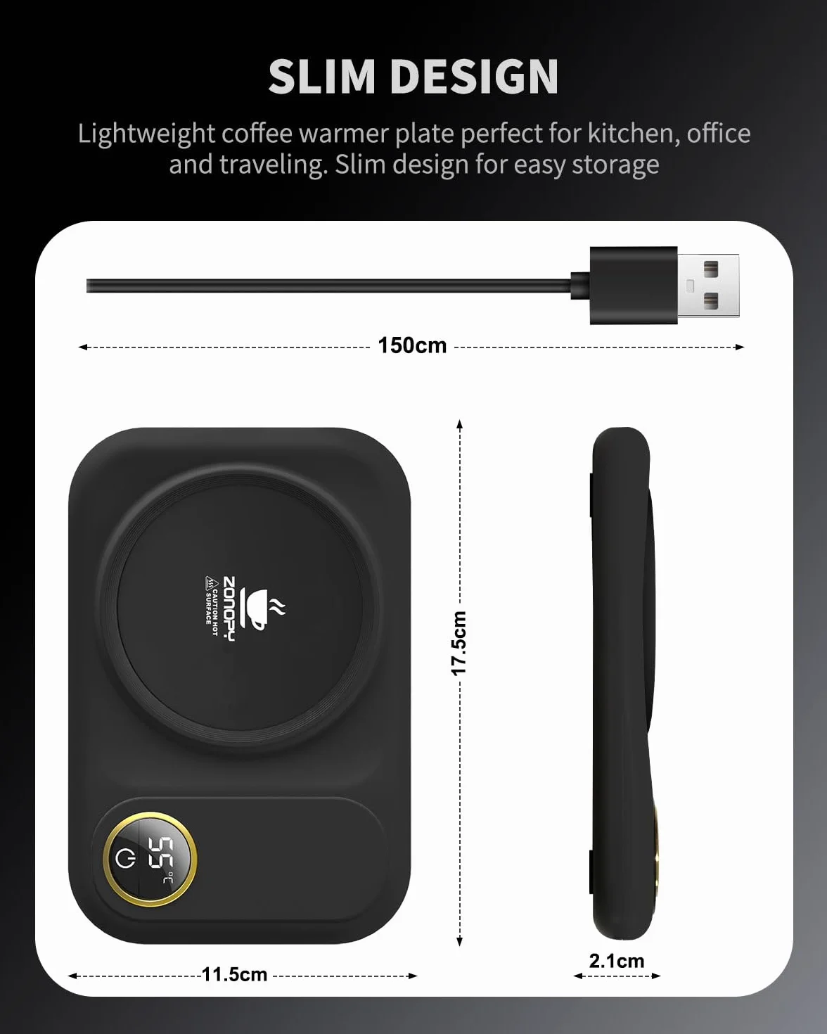 USB Elettrico Riscaldatore per Caffè Mantiene Caldo il Caffè, 3 Livelli di Temperatura 45°C / 55°C / 65°C – Riscaldatore Elettrico USB per Bevande da Caffè