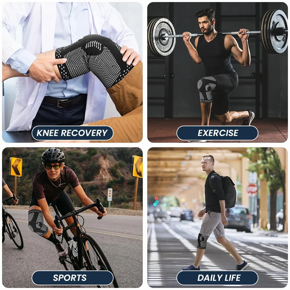 Tutore Ginocchio Ortopedico con Stabilizzatori Laterali e Patella Gel Pad, Compressione Antiscivolo per Corsa, Lesioni Menisco, Artrite