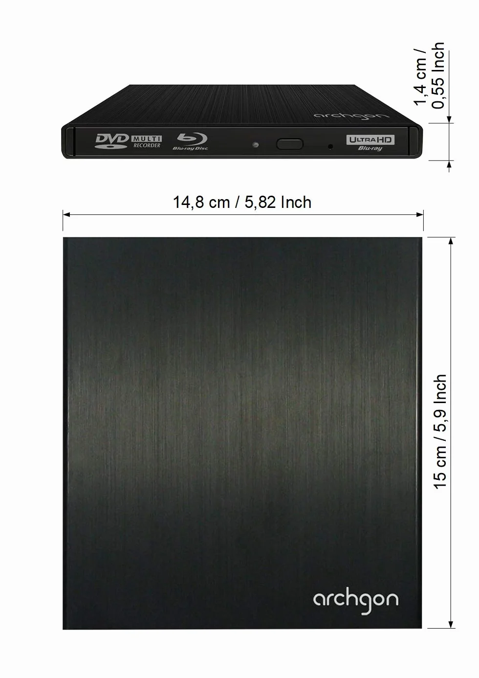 archgon Star UHD Esterno Lettore 4K-Ultra HD BD Player, Masterizzatore Blu-ray BDXL Burner per PC USB 3.0 USB-C, M-Disc, Cassetto per il caricamento del disco, Box di protezione, Alluminio Nero