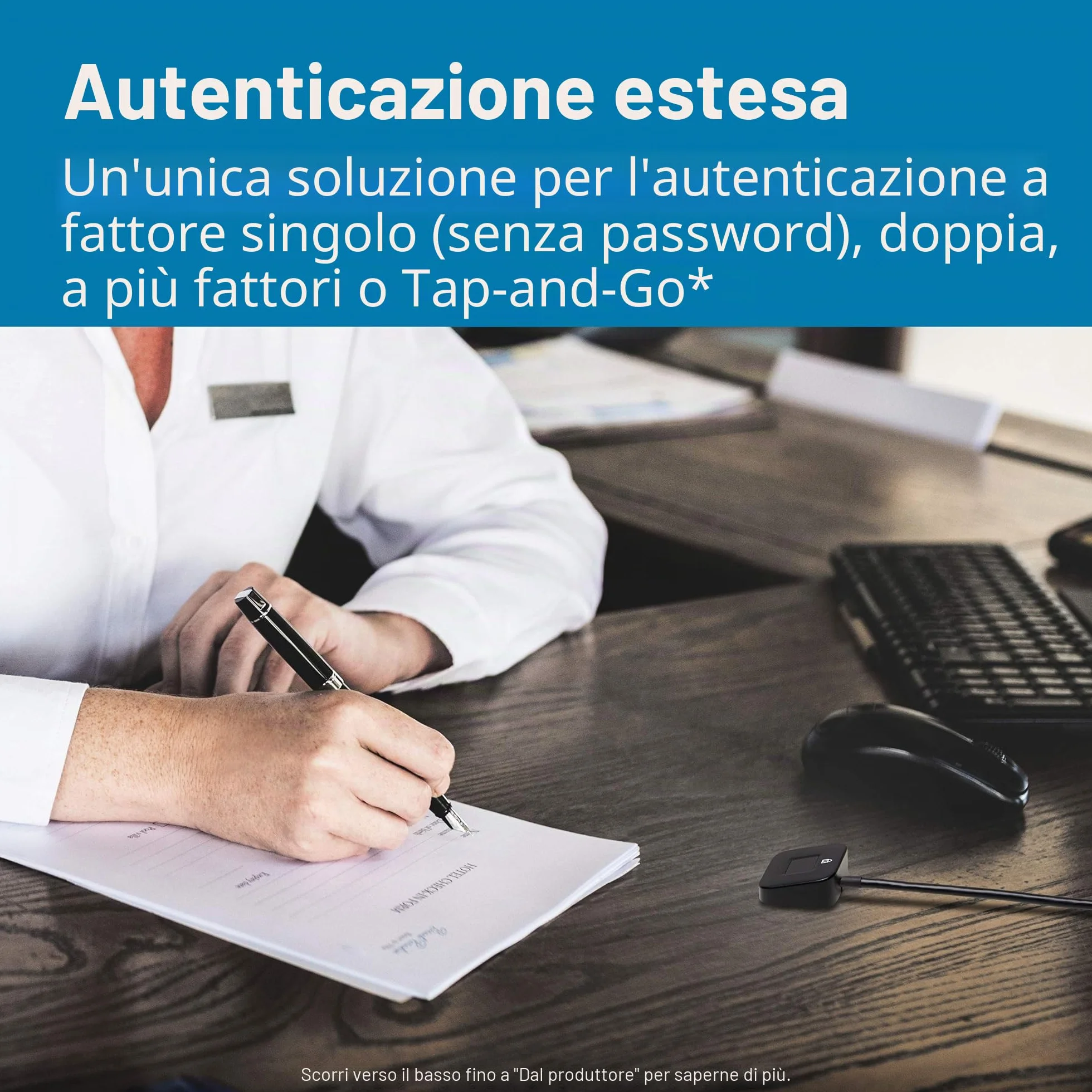 Kensington Lettore di impronte digitali da tavolo VeriMark, chiave di sicurezza USB per PC, laptop, scanner biometrico con leggibilità a 360° compatibile con Windows 11 / 10 Hello, K62330WW