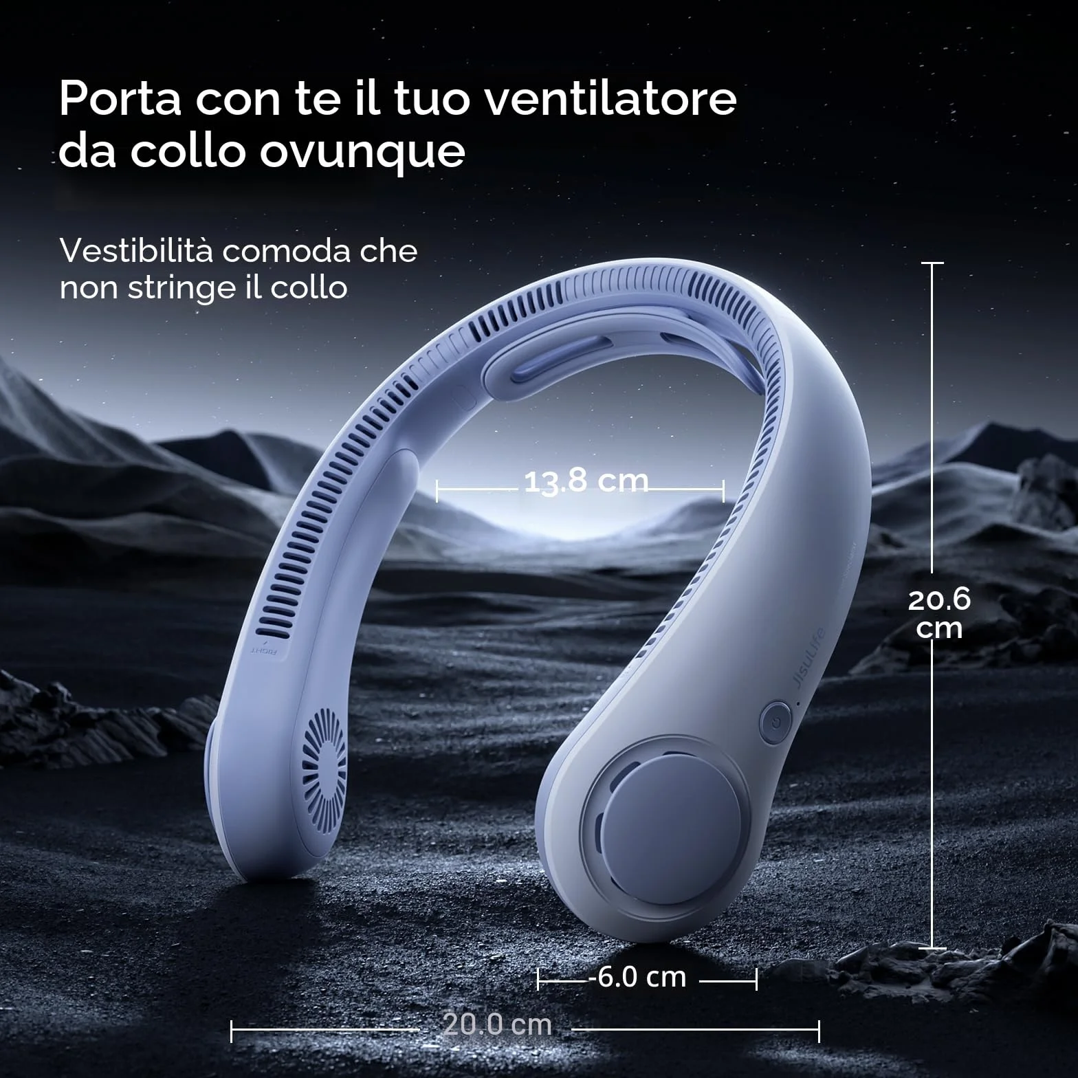 JISULIFE Ventilatore portatile da collo migliorato, supporto per il collo personale a mani libere, regolazione a 5 velocità, 5000 mAh indossabile senza pale silenzioso ricaricabile - Blu