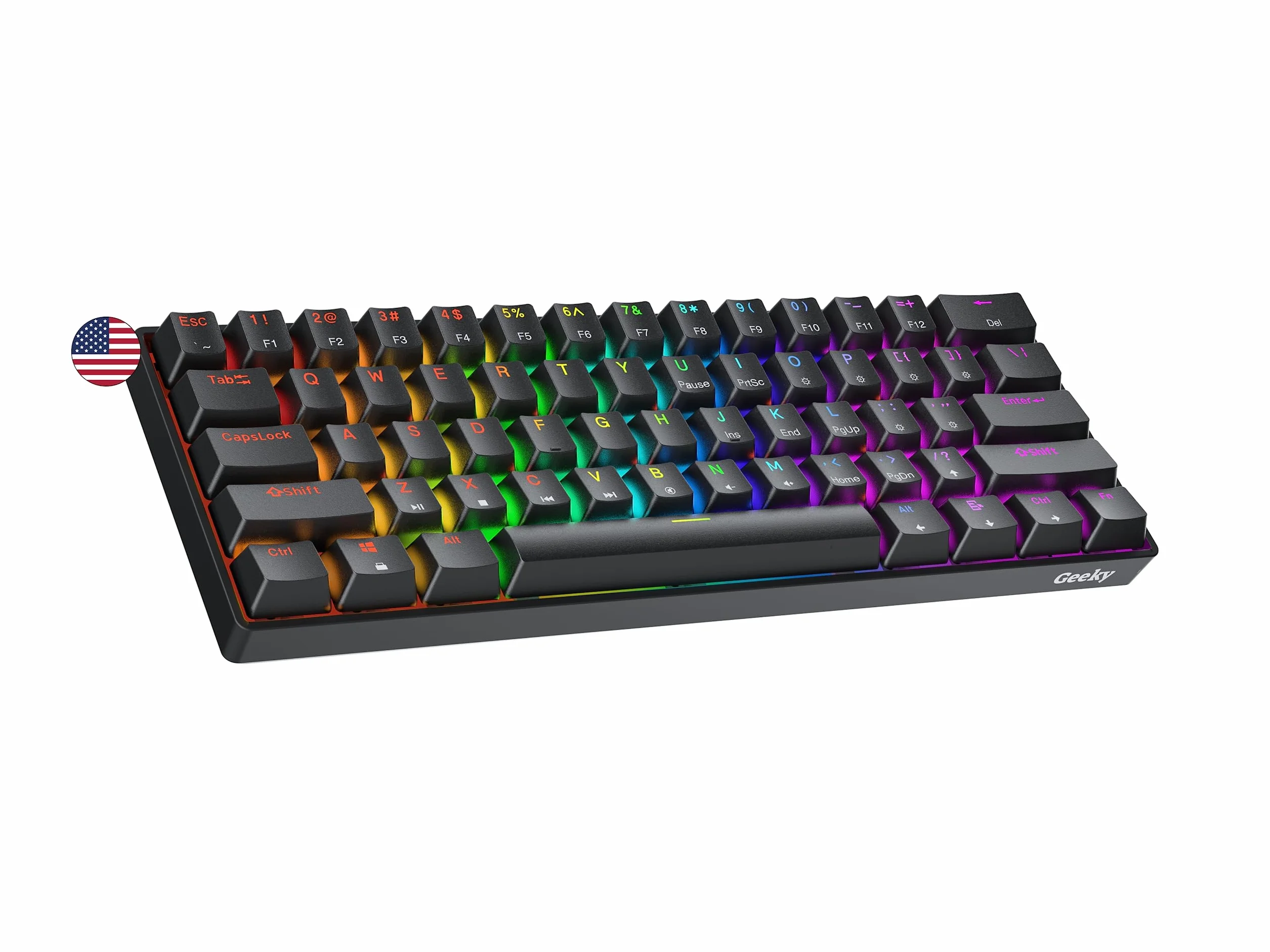 Geeky GK61 60% | Hot Swappable Tastiera da Gioco Meccanica | 61 Tasti Multi Colore RGB LED Retroilluminati per Gaming su PC/Mac | ANSI US Tastiera Americana (Nero, Mechanical Red)