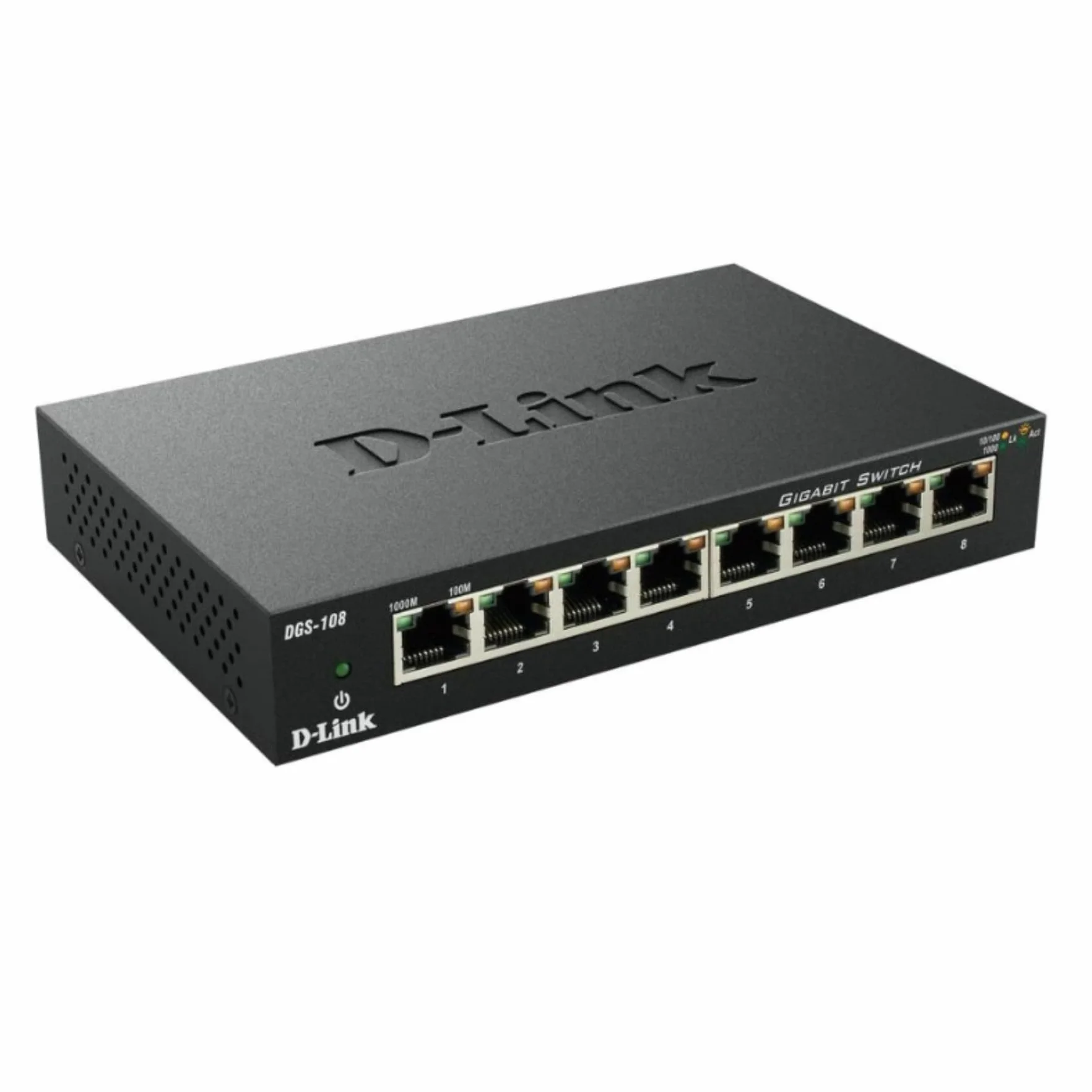 D-Link DGS-108 Switch 8 Porte Gigabit, Struttura in Metallo, Nero/Antracite