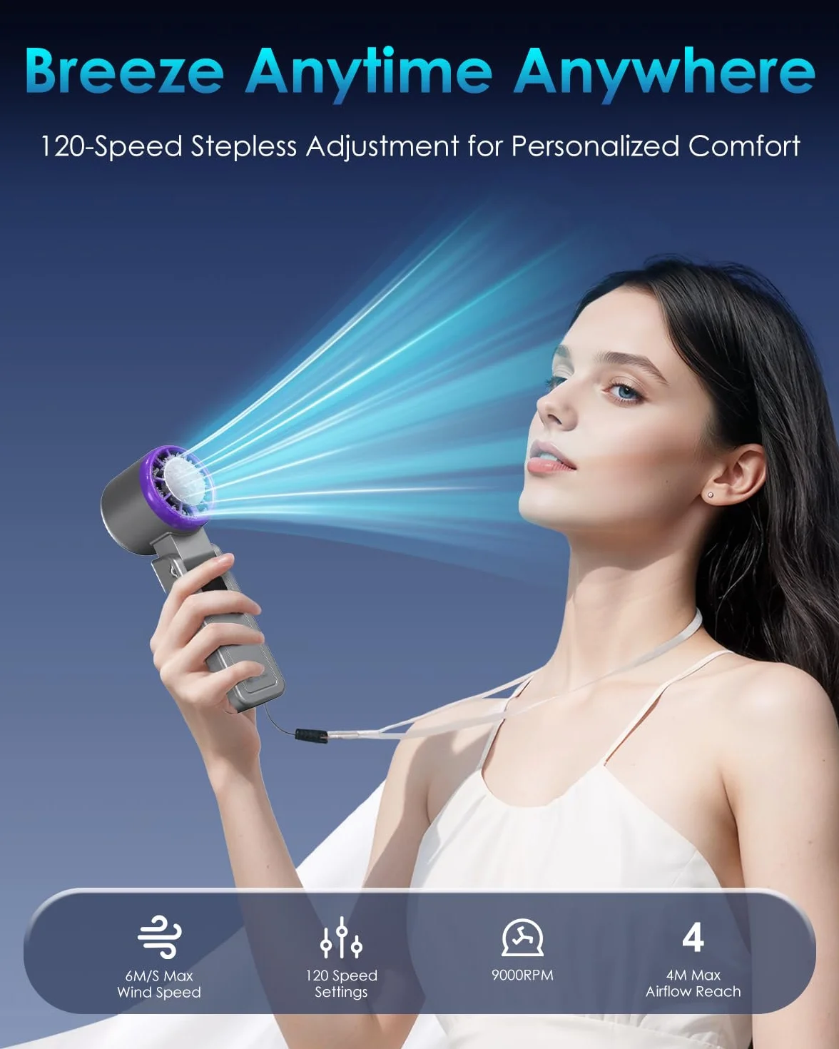 Marchpower Mini Ventilatore Portatile, 120 Livelli di Velocità Ventilatore da Tavolo Silenzioso USB Ricaricabile Pieghevole con Funzione di Raffreddamento a Ghiaccio per Casa Ufficio Esterno - Grigio