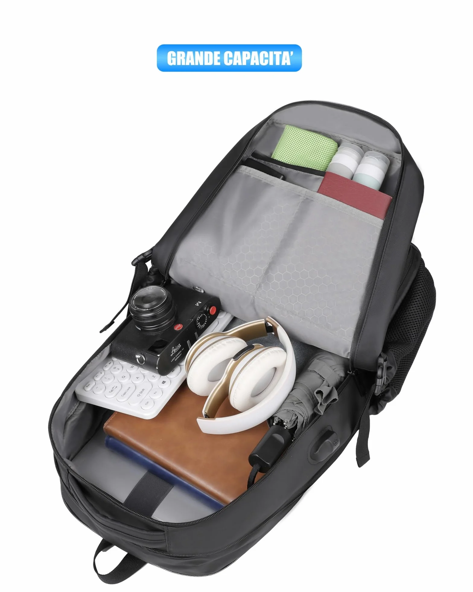 Zaino per Viaggio da Uomo Porta PC Estendibile Bagaglio Valigia Borsa Computer fino ai 17 pollici in Membrana PU Tasca impermeabile per Lavoro Trekking Escursione KM18