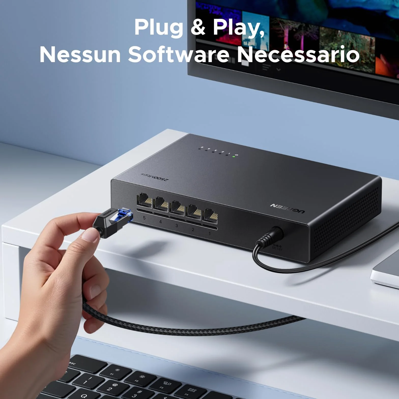 UGREEN Switch Ethernet 2,5G 5 Porte, Duplex, Plug and Play, Non Gestito, Hub RJ45, 100/1000/2500Mbps per PC, NAS, Server, Router, Monitor, Console di Gioco, Video 4K/8K