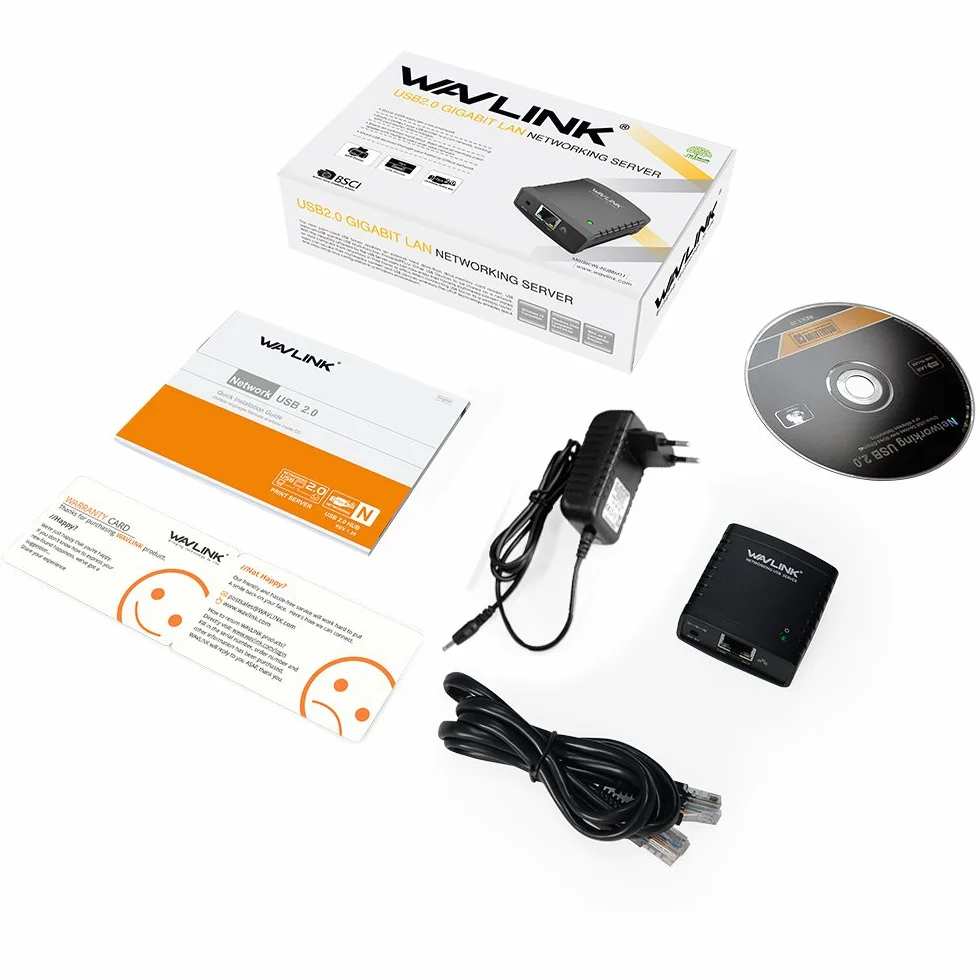 WAVLINK Server di stampa 10/100Mbps Ethernet a USB 2.0 Network LPR Print Server per Windows