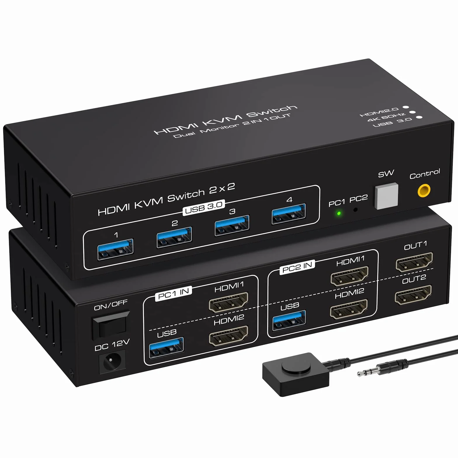 VPFET HDMI KVM Switch 2 PC 2 Monitor 4K60Hz KVM Switch Dual Monitor con 4 Porte USB Supporto Copia ed Estesa Visualizzazione e Controllo Desktop Incluso 2 Cavi USB3.0