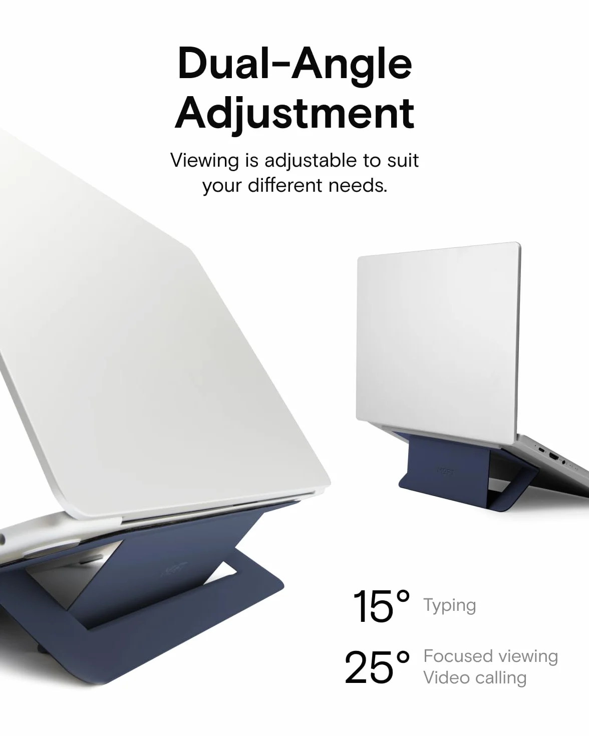 MOFT Supporto per computer portatile, adesivo per la dissipazione del calore, con 2 angoli di visione regolabili, supporto pieghevole e portatile, compatibile con laptop da 11 a 16 pollici, blu navy