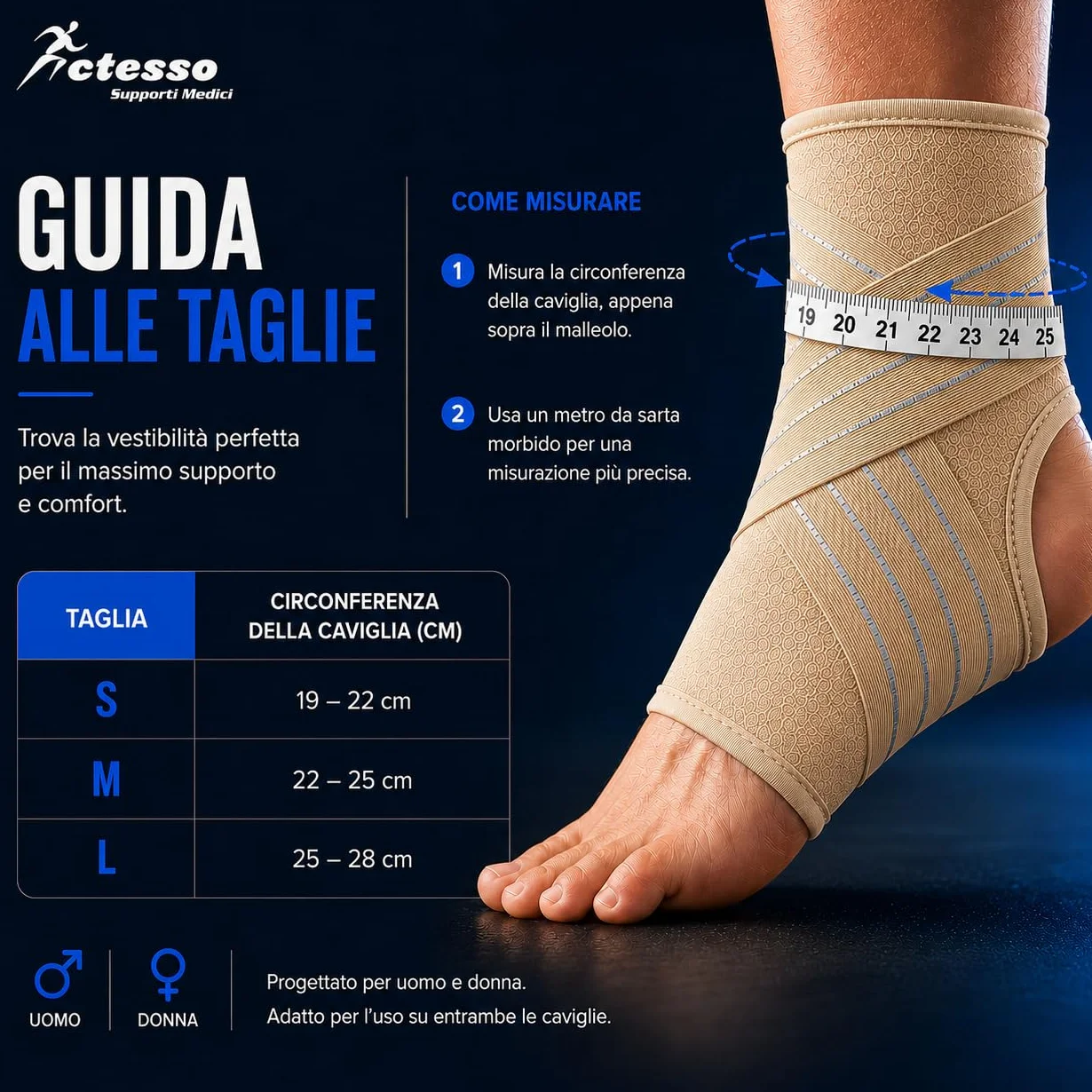 Actesso Cavigliera Elasticizzata Cinghia – Wsparcie dla Kostek, Skręceń i Urazów Sportowych, M, Beżowy