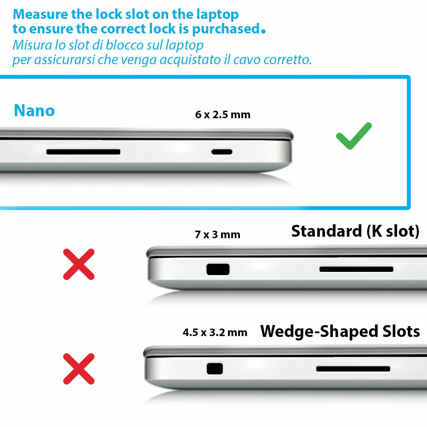 Cable Technologies Cavo di Sicurezza Nano Acciaio antifurto 180 cm per Notebook, Slot di Sicurezza Kensington Nanosaver, Chiusura a Chiave, 2 Chiavi, Blocco di Protezione Nano Saver, Rivestimento PVC