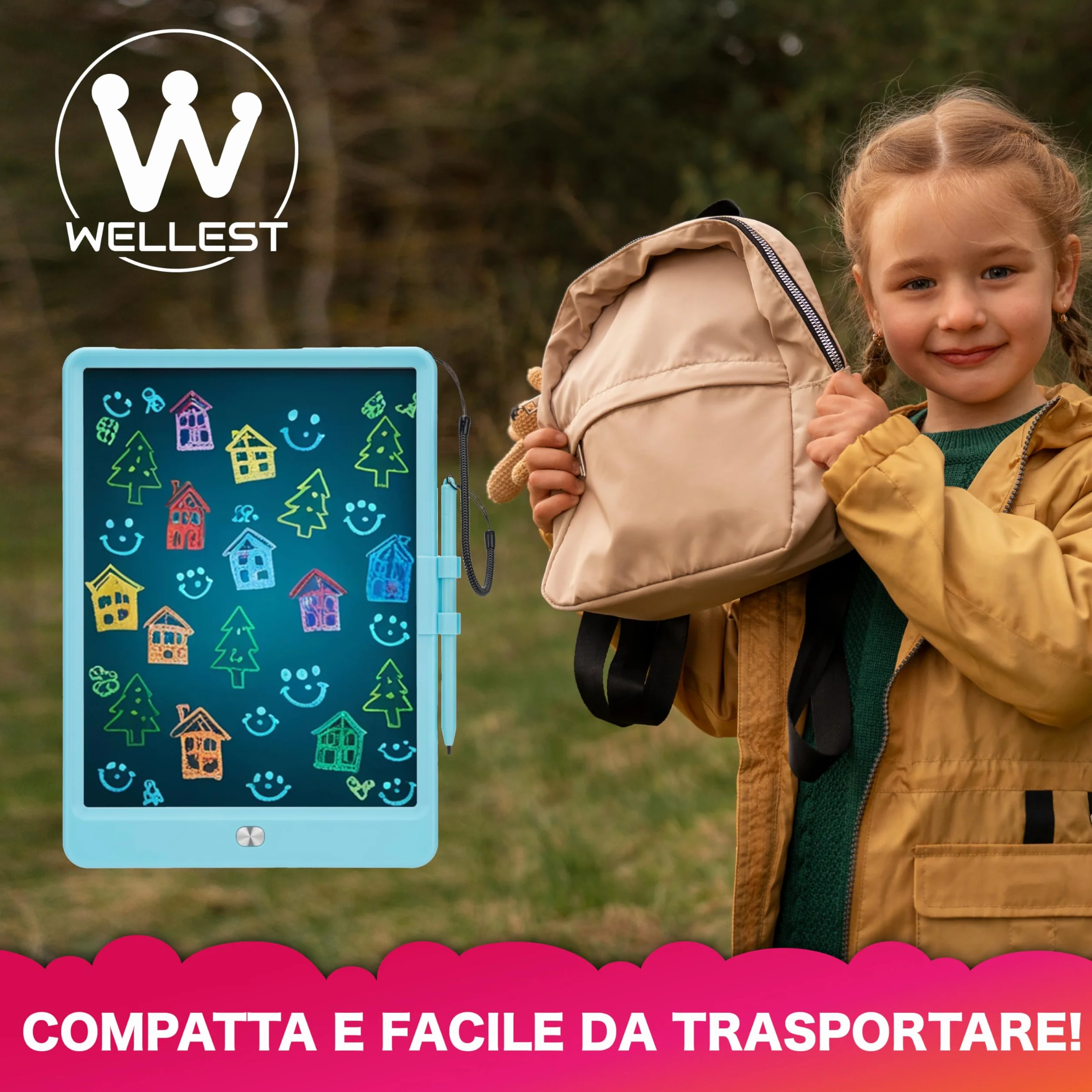 Tavoletta Grafica LCD 10 Pollici per Bambini con Penna e Gancio Portapenna