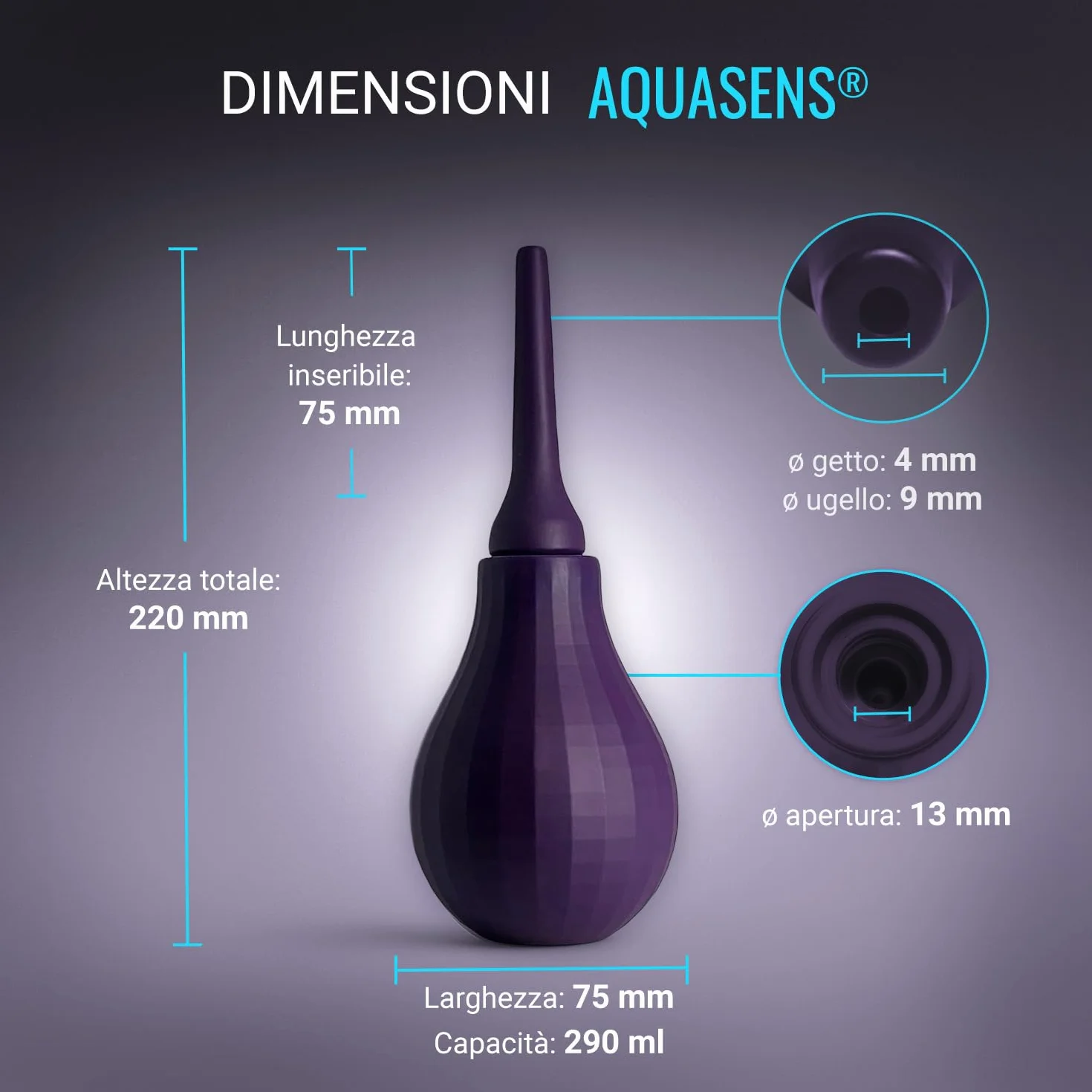 AQUASENS Boltex Medical Enema Bulb 290 ml Clistere a Bulbo Antiriflusso Silicone Medico Valvole Doppie