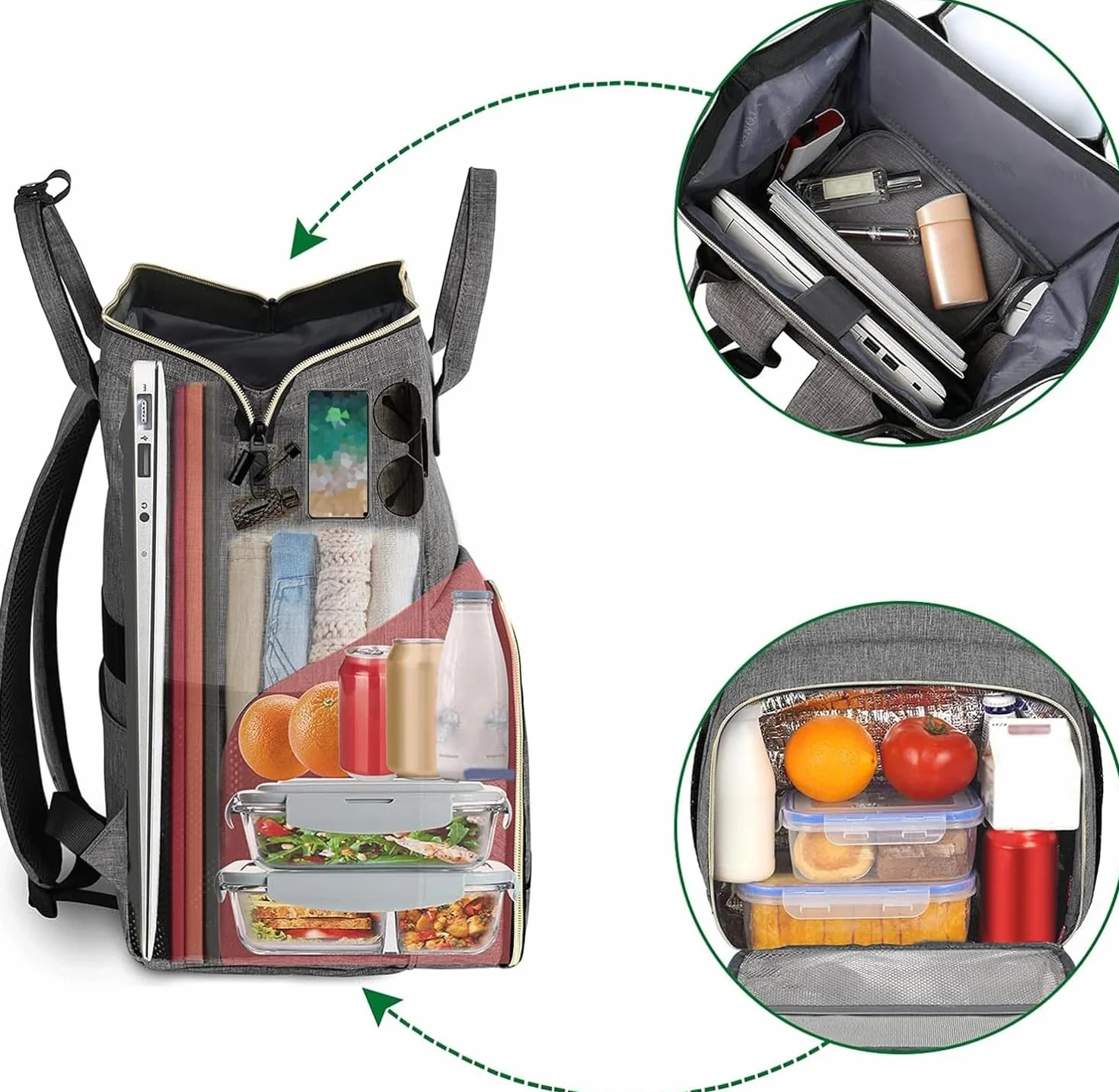 MATEIN Zaino Lavoro Donna con Porta Pranzo, Grande Zaino per PC 17 Pollici | Capiente Zaino Università Donna con Scomparto Termico, Tasca Antifurto, per Ufficio, Scuola, Viaggio, Trekking, Picnic, Nero
