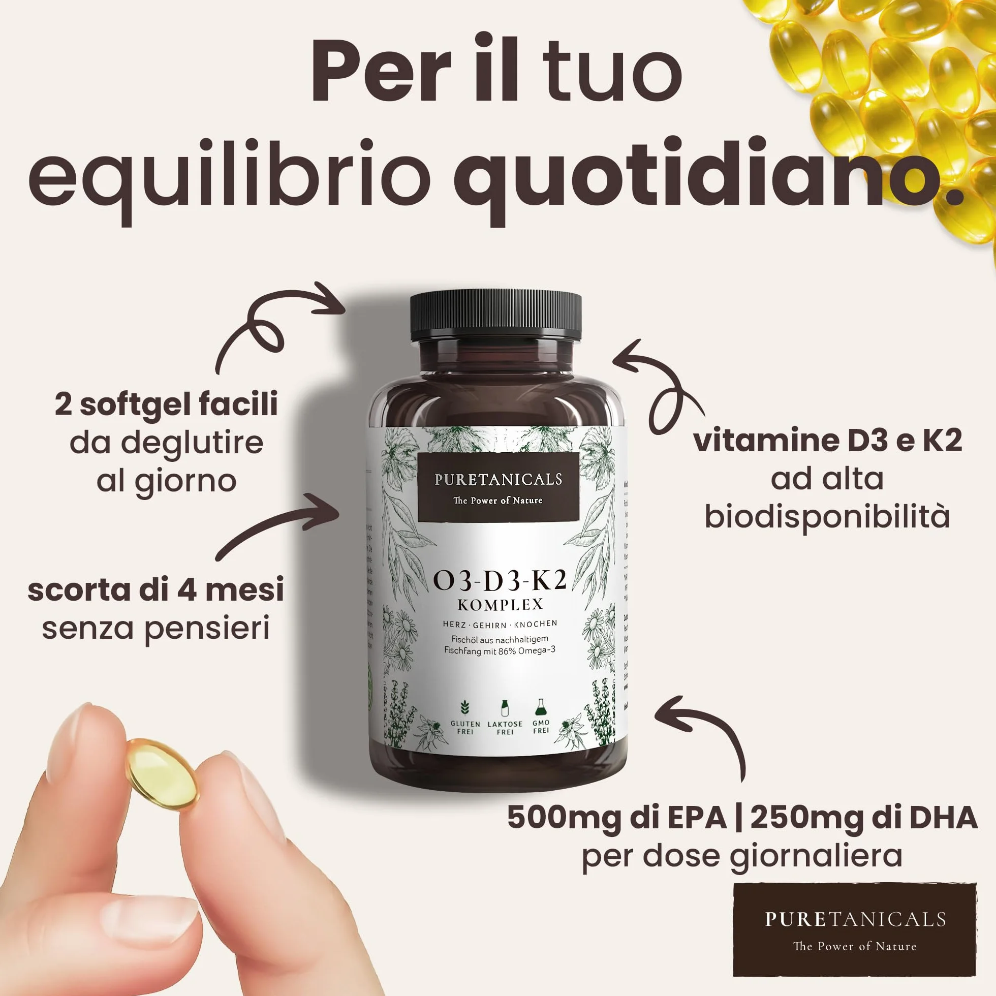 Omega 3 + Vitamina D3 + K2 Gocce MK7 All-Trans - Integratore Alto Dosaggio Omega3 EPA DHA 240 Capsule