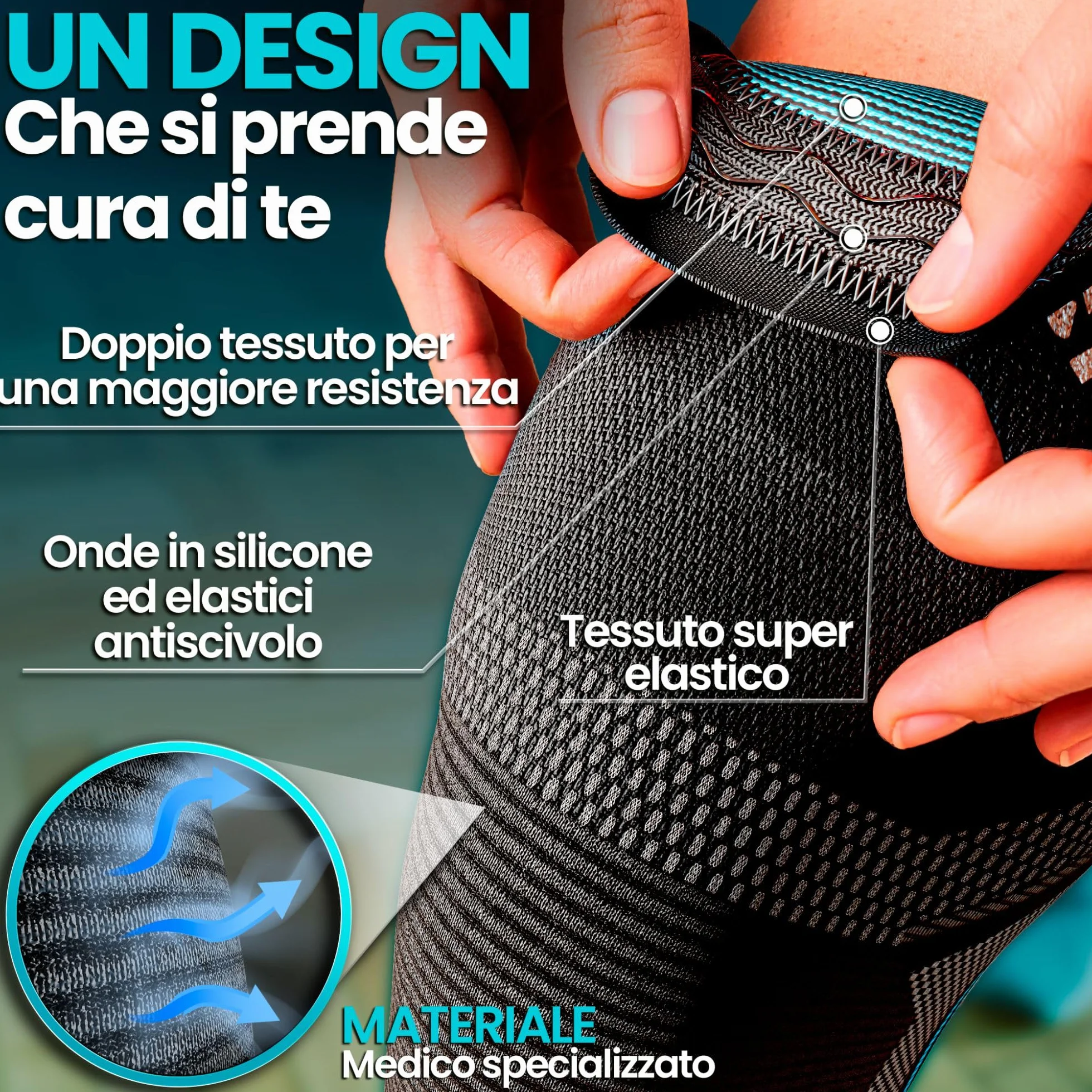 NativoDex Ginocchiera Ortopedica di Compressione Stabilizzante Menisco Legamenti Sport Fascia Elastica Antiscivolo Traspirante Palestra Corsa