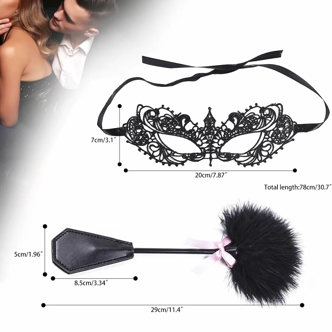 Set di Maschera dell'Occhio Misteriosa del Merletto con Frusta Equestre in Pelle e Piuma per Allenamento Cavallo