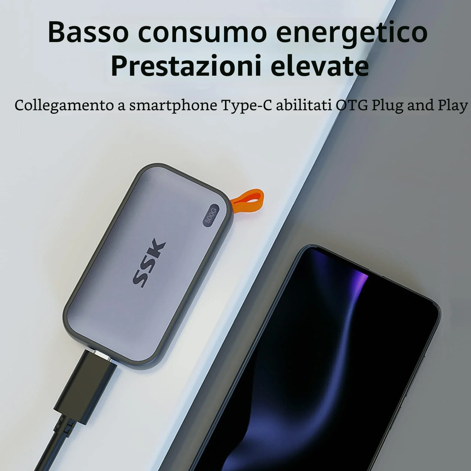 SSK SSD NVME portatile da 500 GB, velocità di trasmissione estrema fino a 1050 MB/s Unità a stato solido esterna USBC 3.2 Gen2 SSD esterno per PS5, xBOX, laptop, MacBook/Pro/Air e altro
