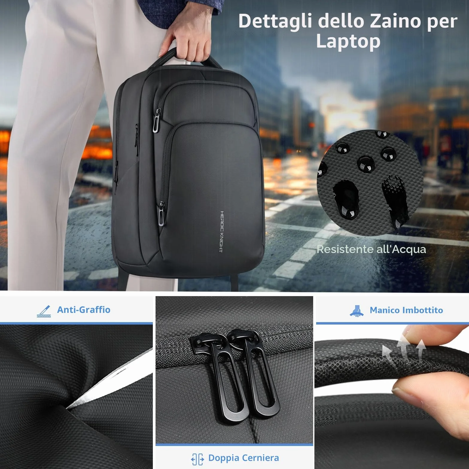 Zaino Uomo per PC 17,3 Pollici con Porta USB-C e USB-A, Zaino Antifurto Impermeabile 24-28L Leggero per Ufficio, Università, Lavoro, Viaggio e Uso Quotidiano – Nero