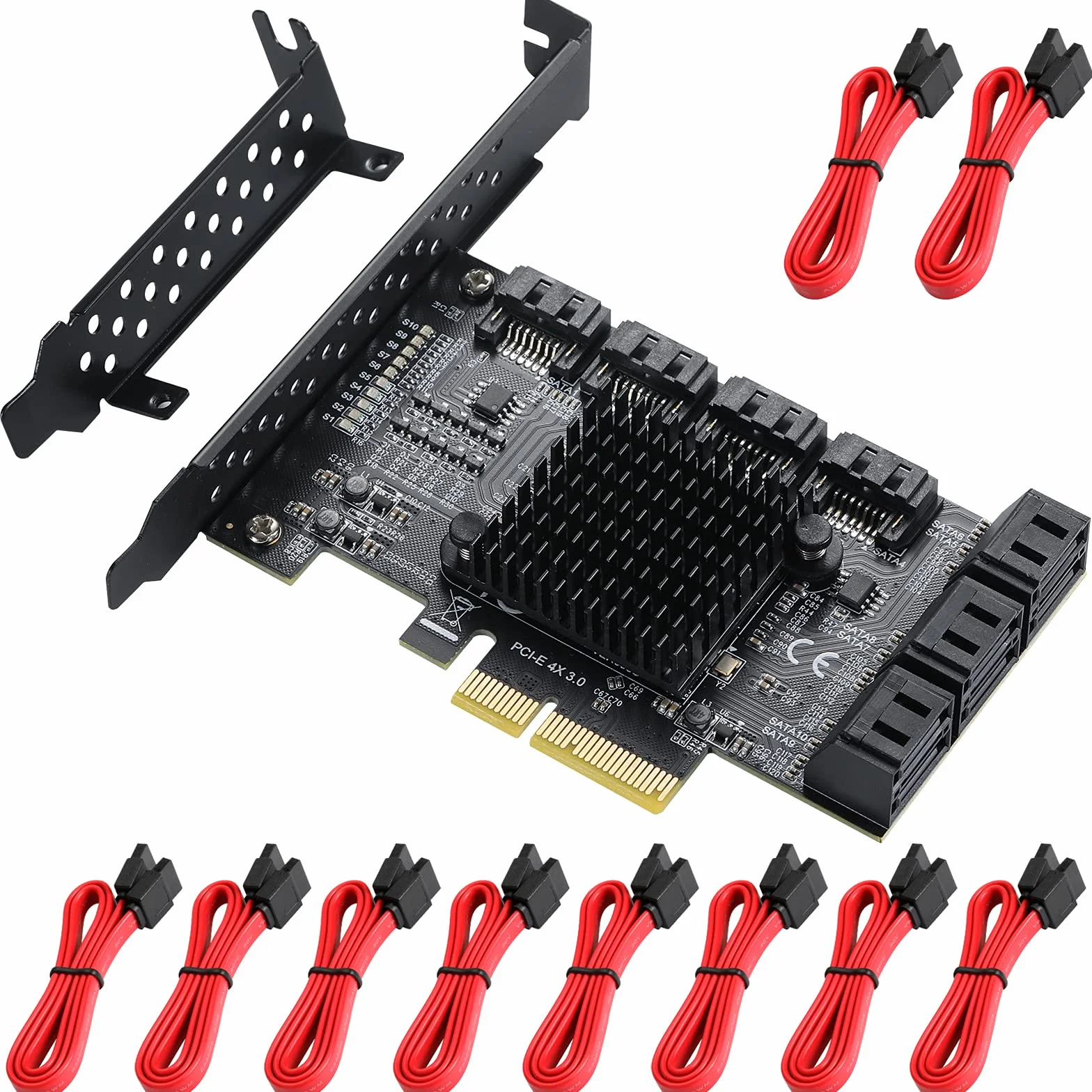 PCIE 4 schede SATA a 10 porte, SATA3.0 HDD 6G, controller PCI-E 3.0, avvio disco rigido di sistema con 10 cavi SATA e chip ASM1166+JMB75.
