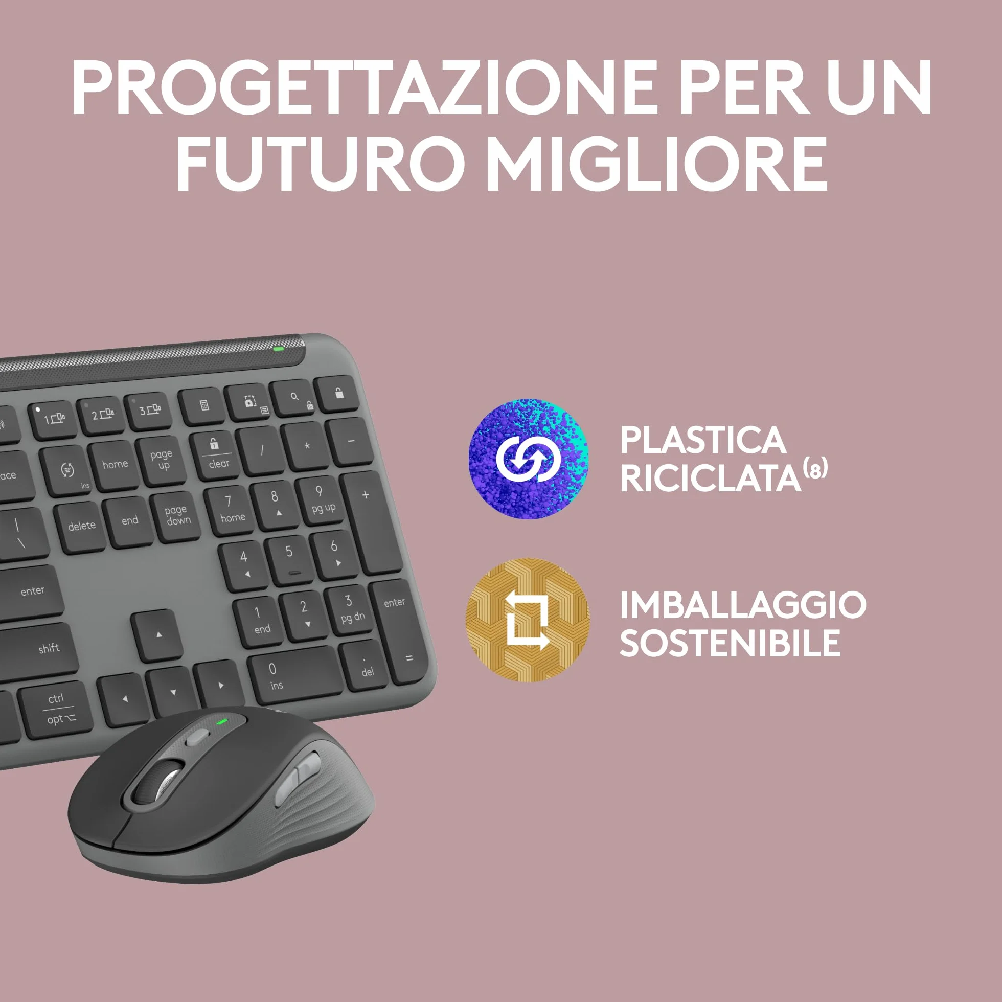 Logitech MK950 Signature Slim wireless tastiera e mouse Kit con di digitazione silenziosi, switch tra tre dispositivi, Bluetooth, più sistemi operativi, Windows, Mac, Layout Italiano QWERTY, Grafite